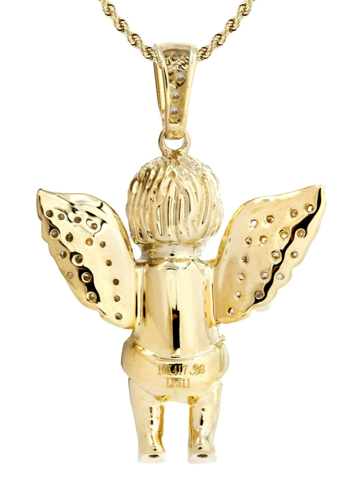 10K Yellow Gold Angel Diamond Necklace  | 0.96 Carats - Image 3