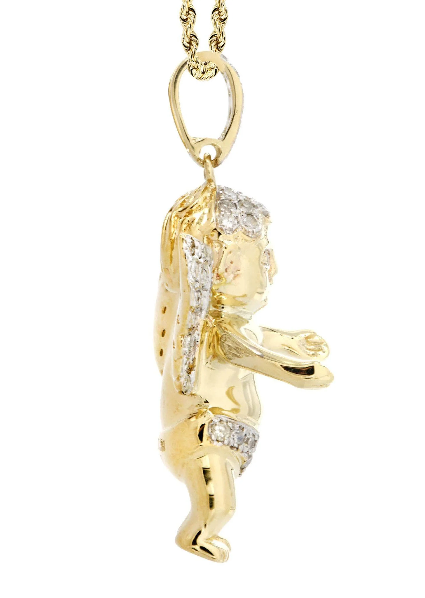 10K Yellow Gold Angel Diamond Necklace  | 0.96 Carats - Image 4