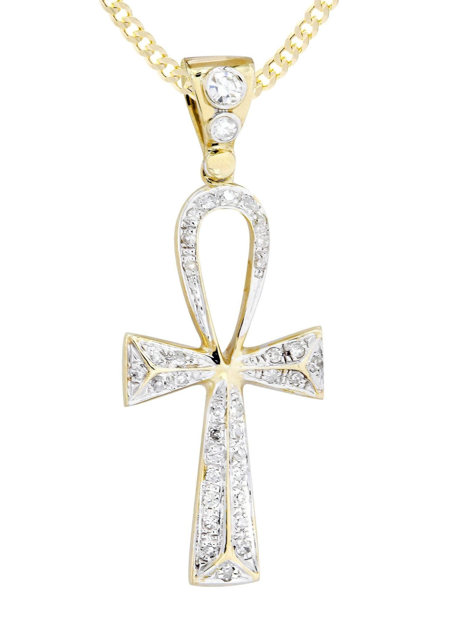 10K Yellow Gold Ankh Diamond Necklace  | 0.23 Carats - Image 2