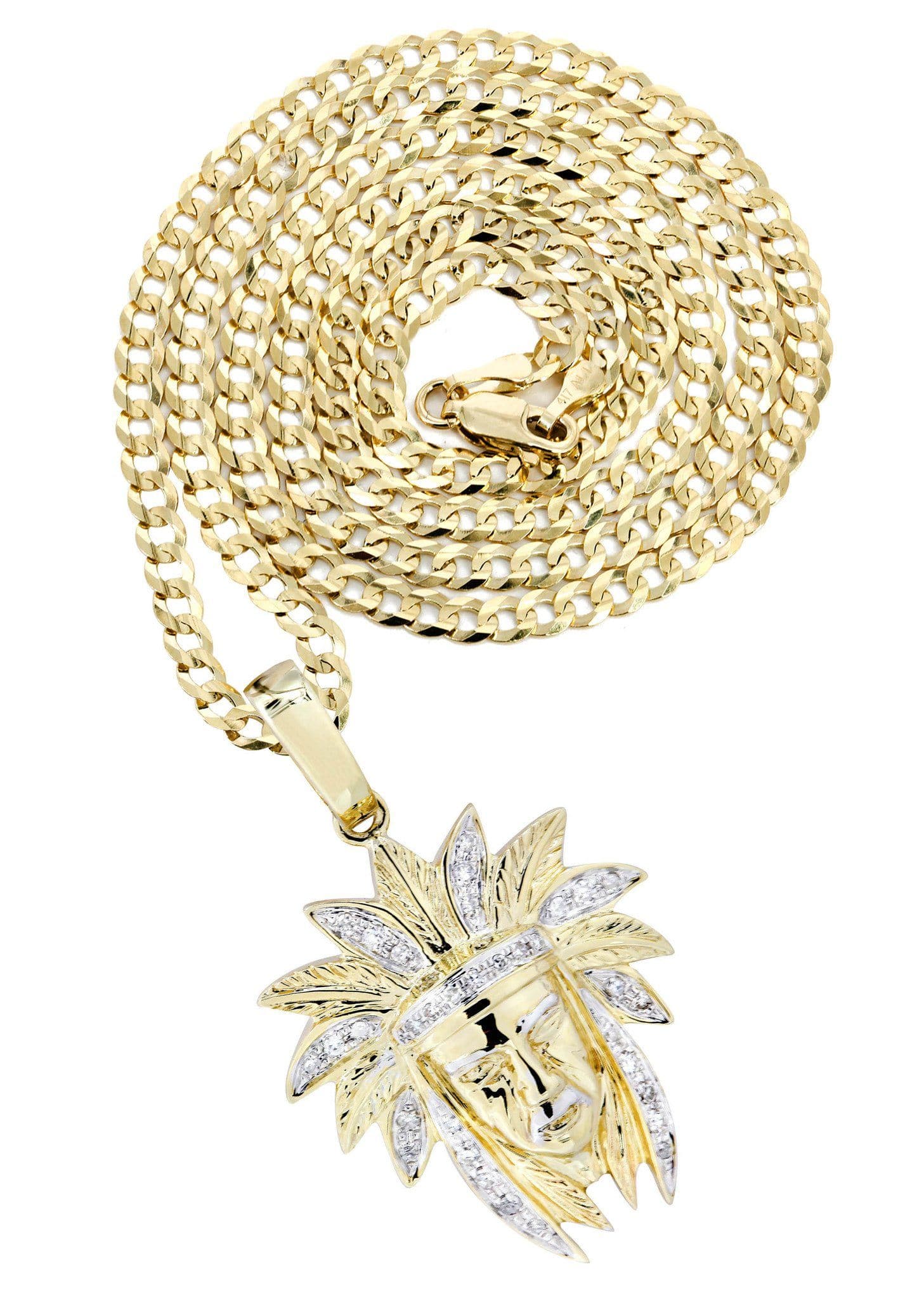 10K Yellow Gold Chief Head Diamond Necklace | 0.23 Carats