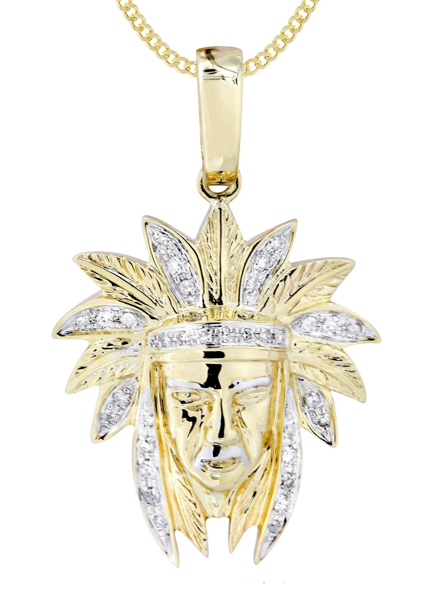 10K Yellow Gold Chief Head Diamond Necklace | 0.23 Carats - Image 2