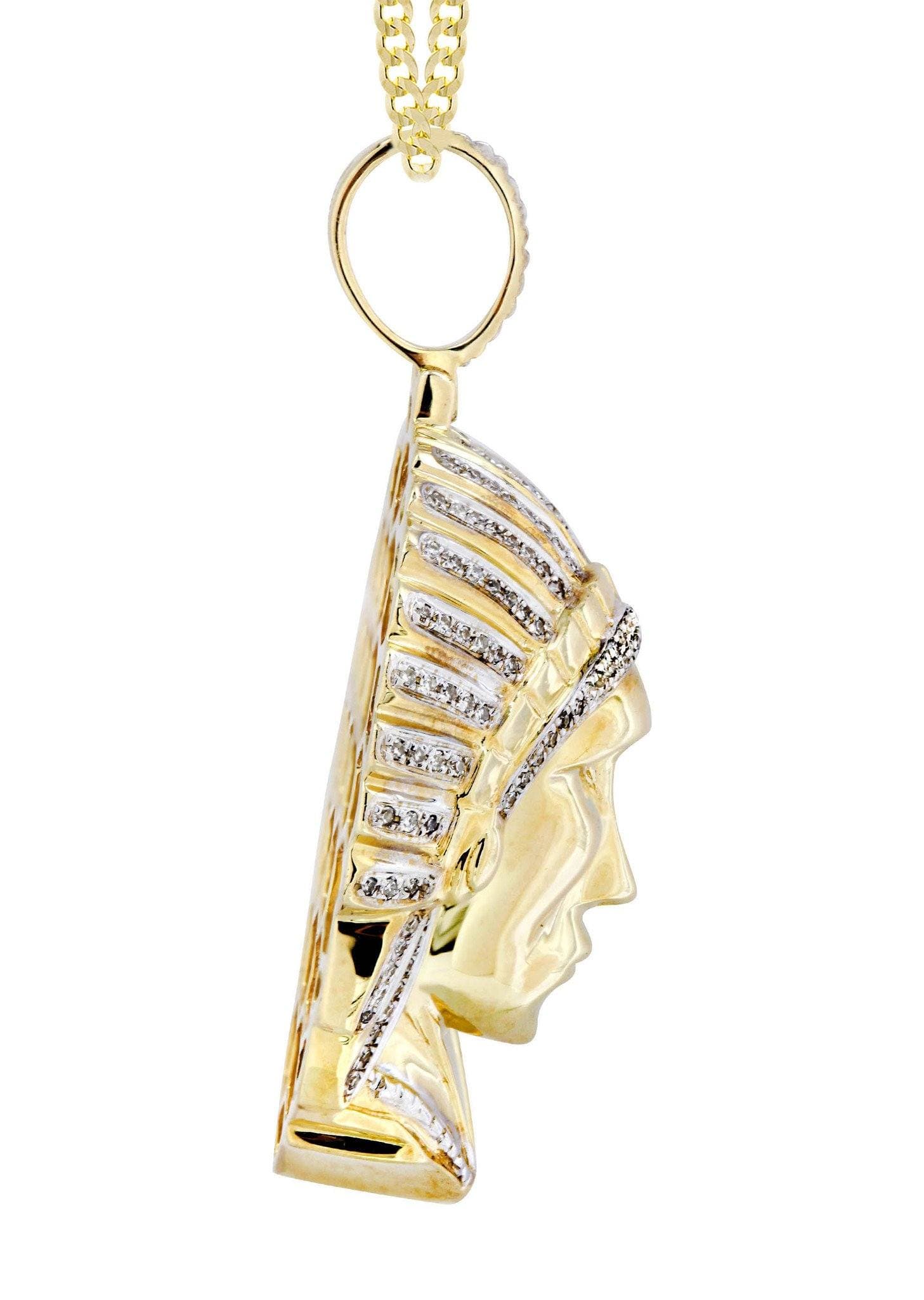 10K Yellow Gold Chief Head Diamond Necklace  | 0.29 Carats - Image 4