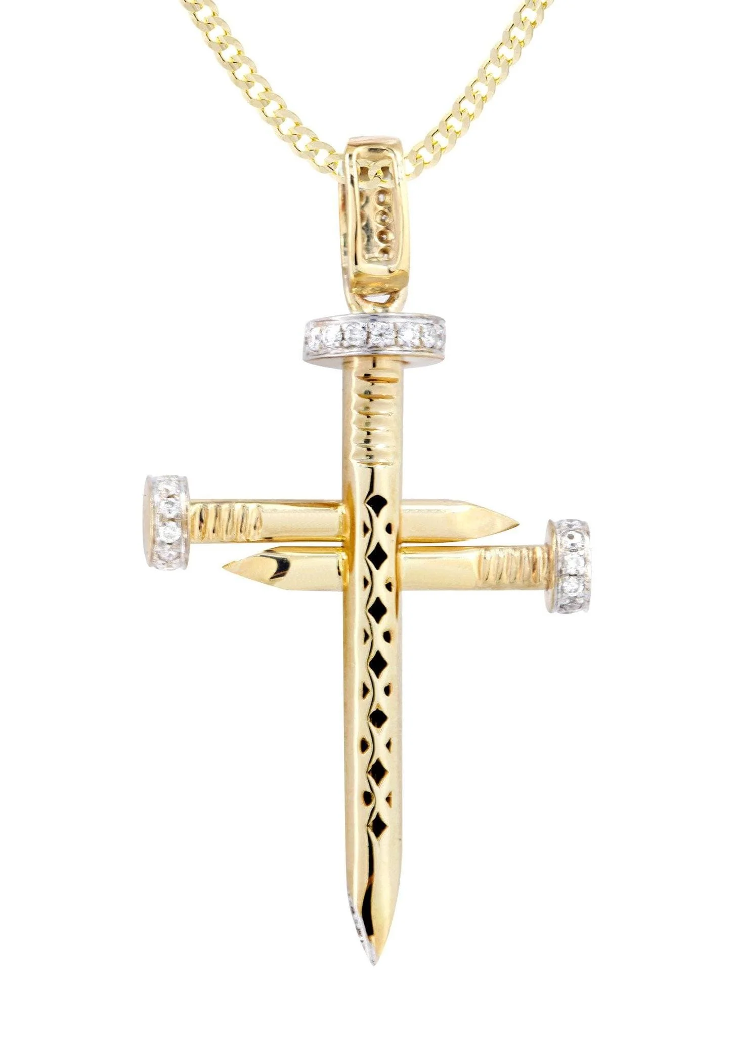 10K Yellow Gold Diamond Cross Necklace  | 0.19 Carats - Image 3