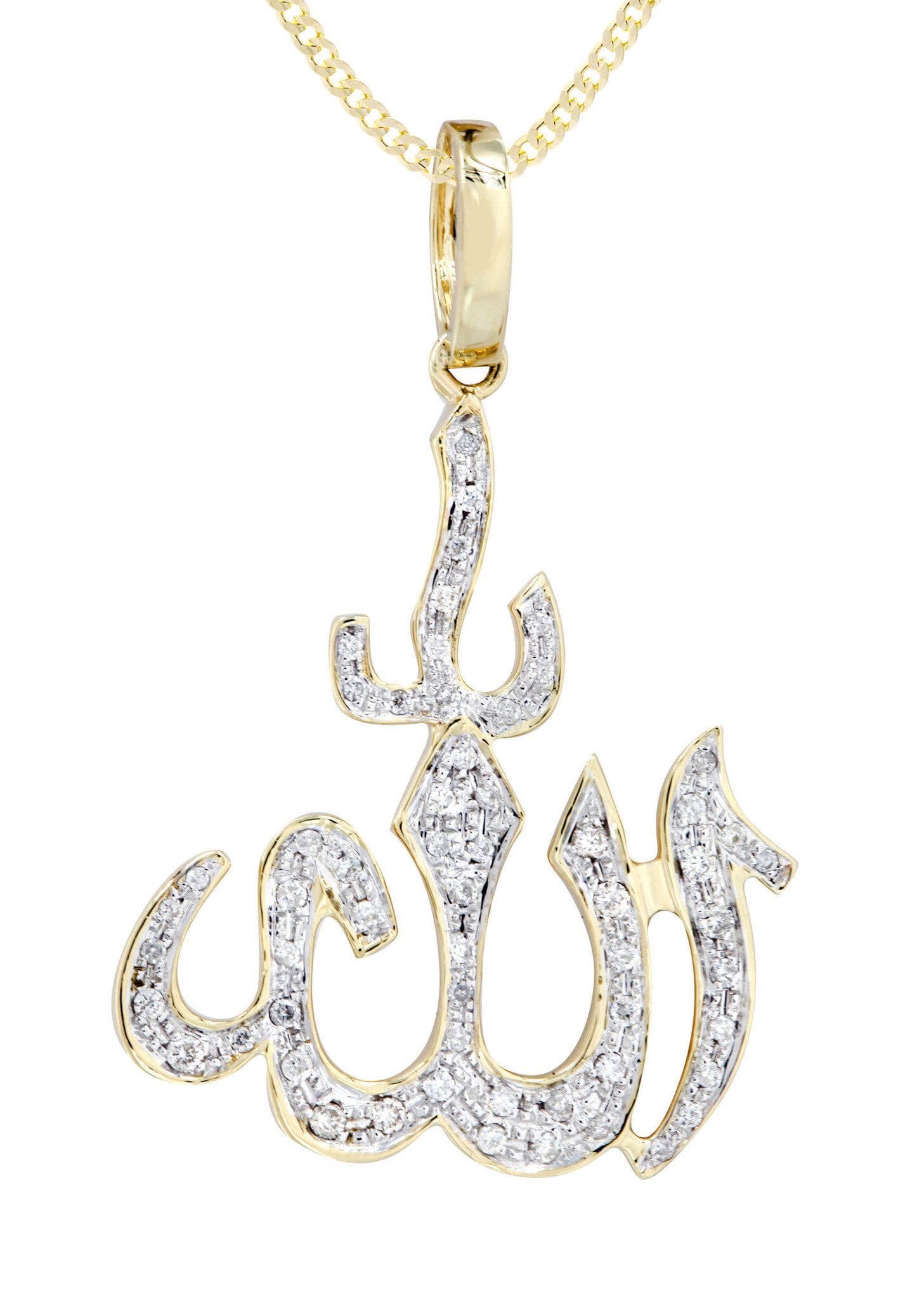10K Yellow Gold Arabic Allah Diamond Necklace  | 0.41 Carats - Image 2