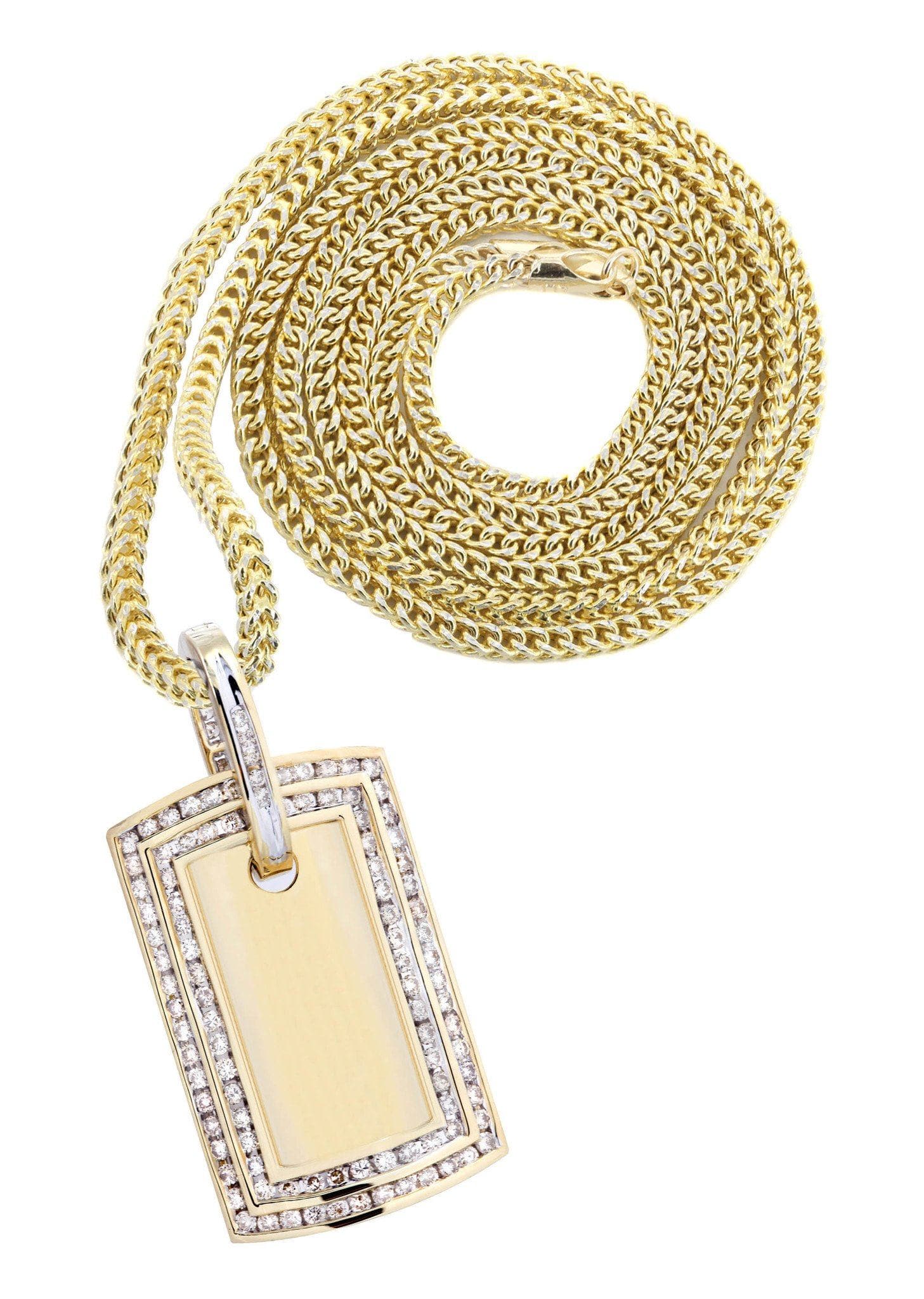 10K Yellow Gold Dog Tag Diamond Necklace | 1.77 Carats