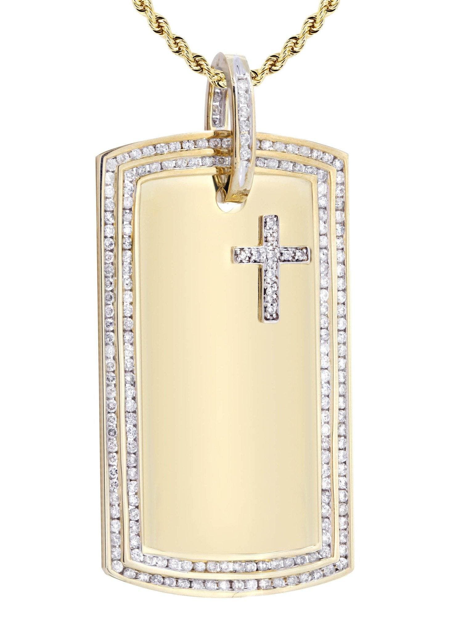 10K Yellow Gold Dog Tag Diamond Necklace  | 3.07 Carats - Image 2