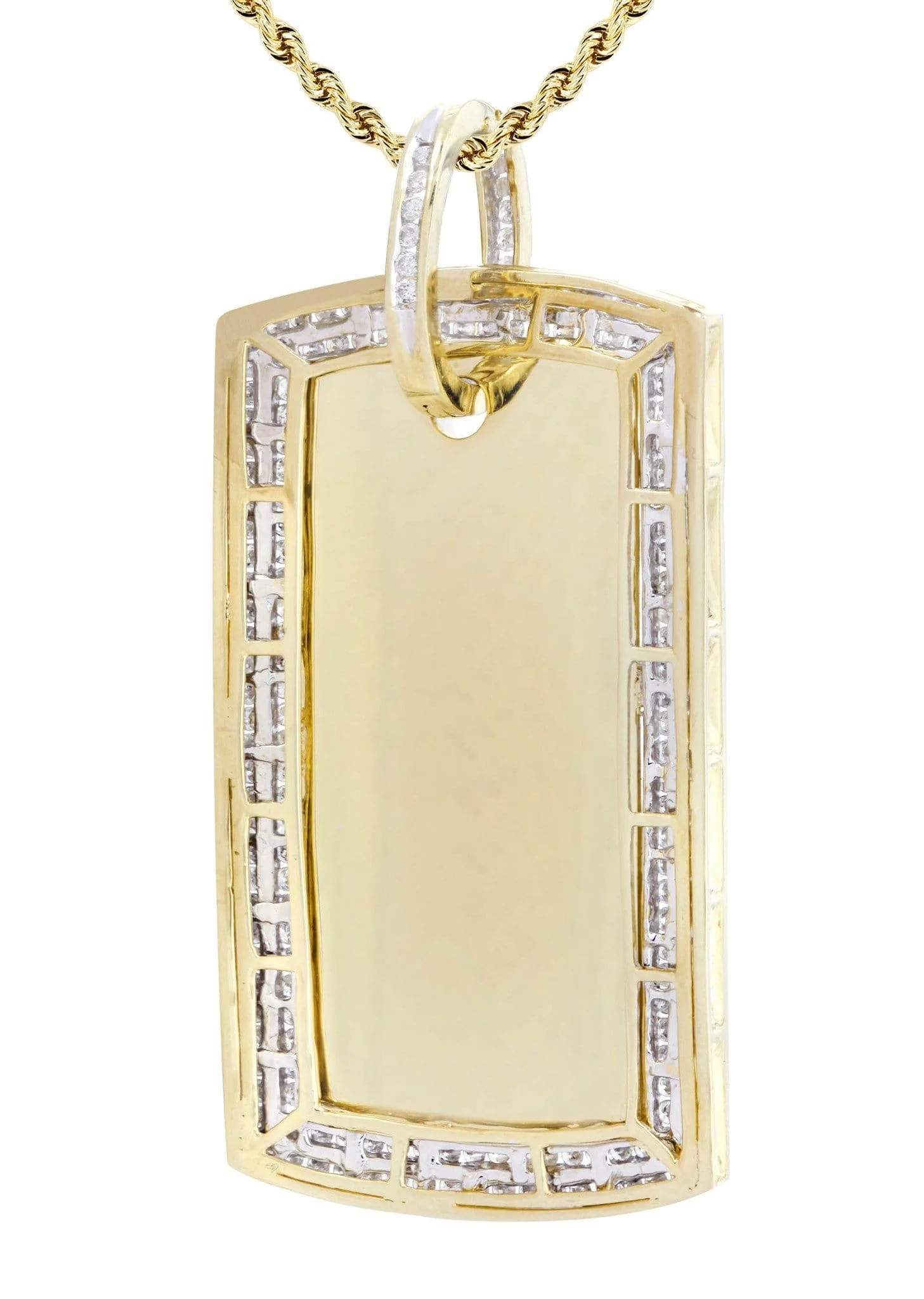 10K Yellow Gold Dog Tag Diamond Necklace  | 3.07 Carats - Image 3