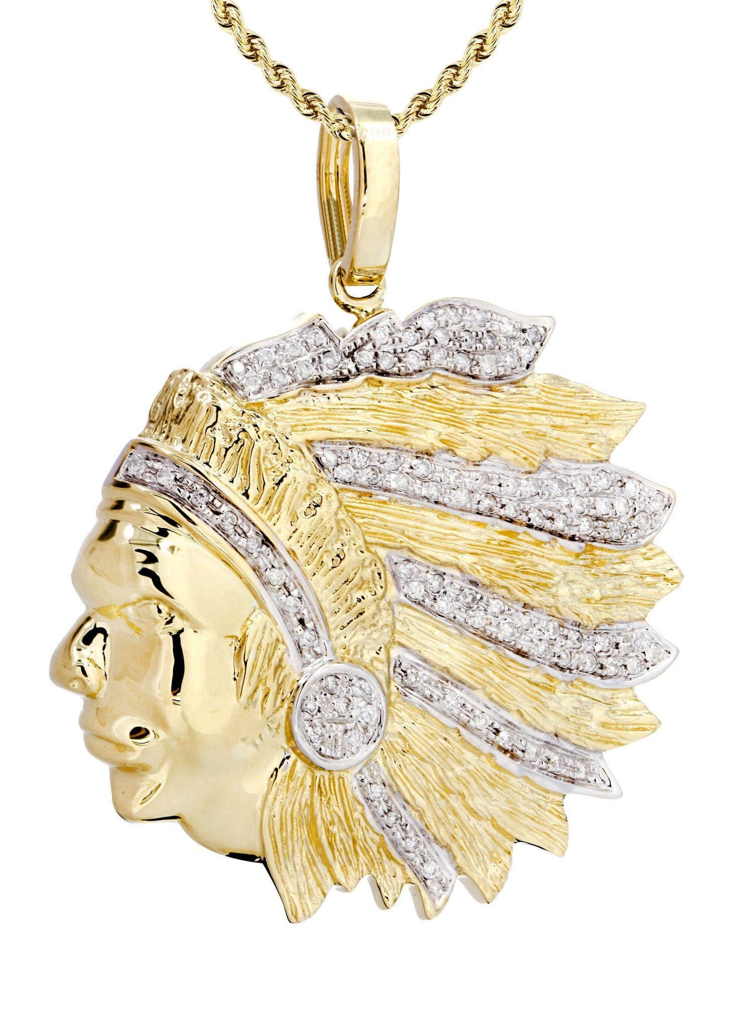 10K Yellow Gold Head Chief Diamond Necklace  | 0.39 Carats - Image 2