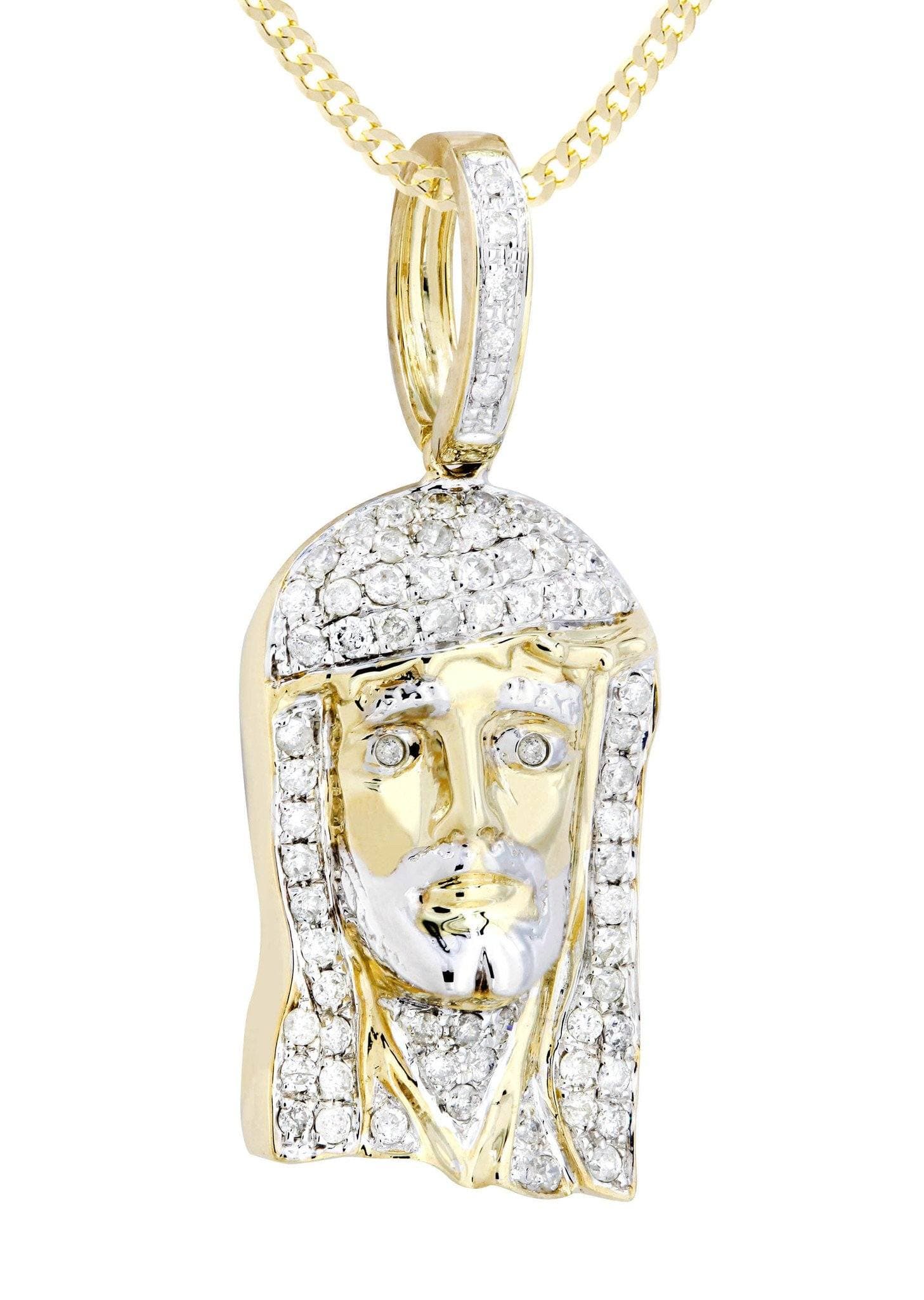 10K Yellow Gold Jesus Head Diamond Necklace  | 0.56 Carats - Image 2