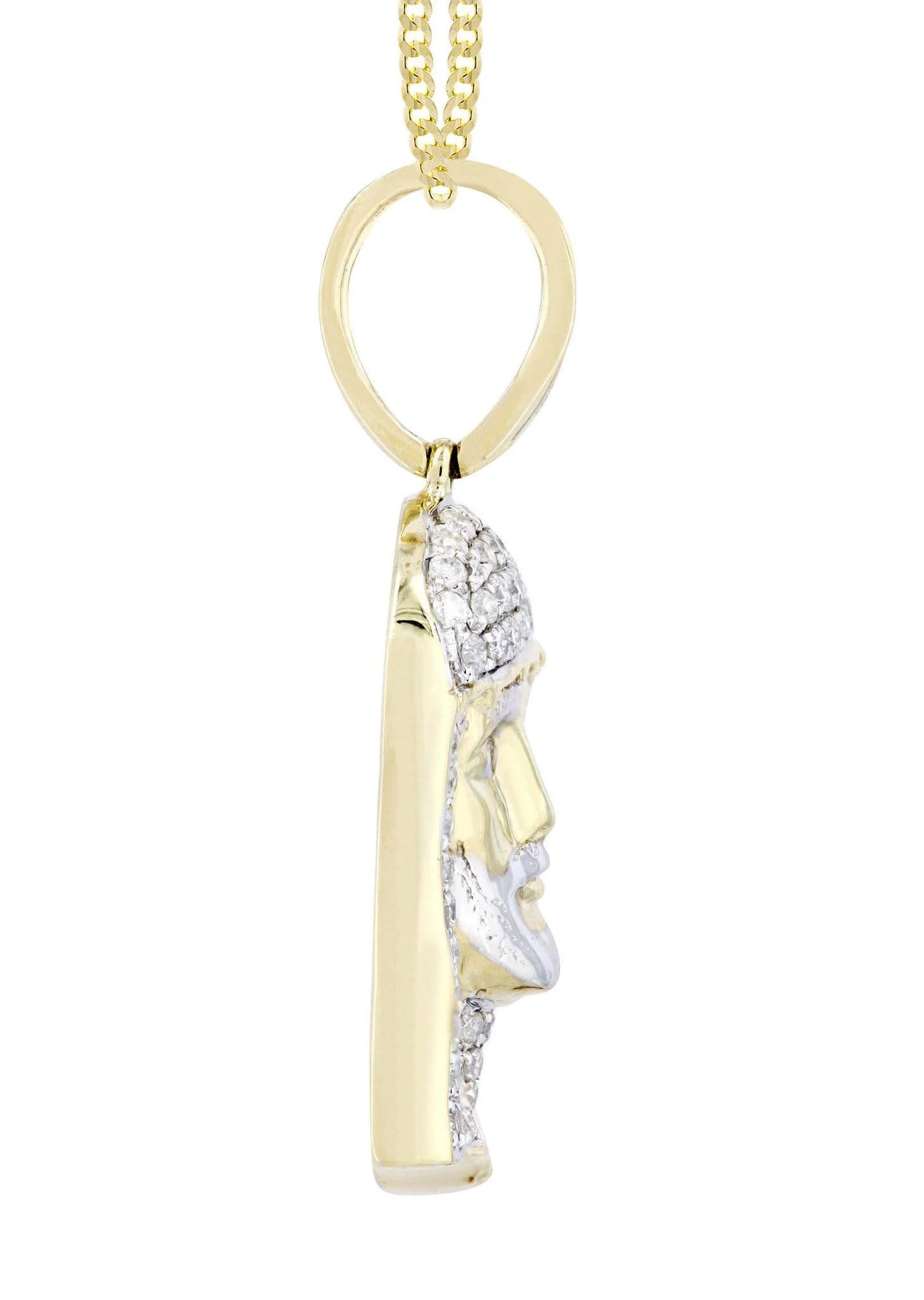 10K Yellow Gold Jesus Head Diamond Necklace  | 0.56 Carats - Image 4