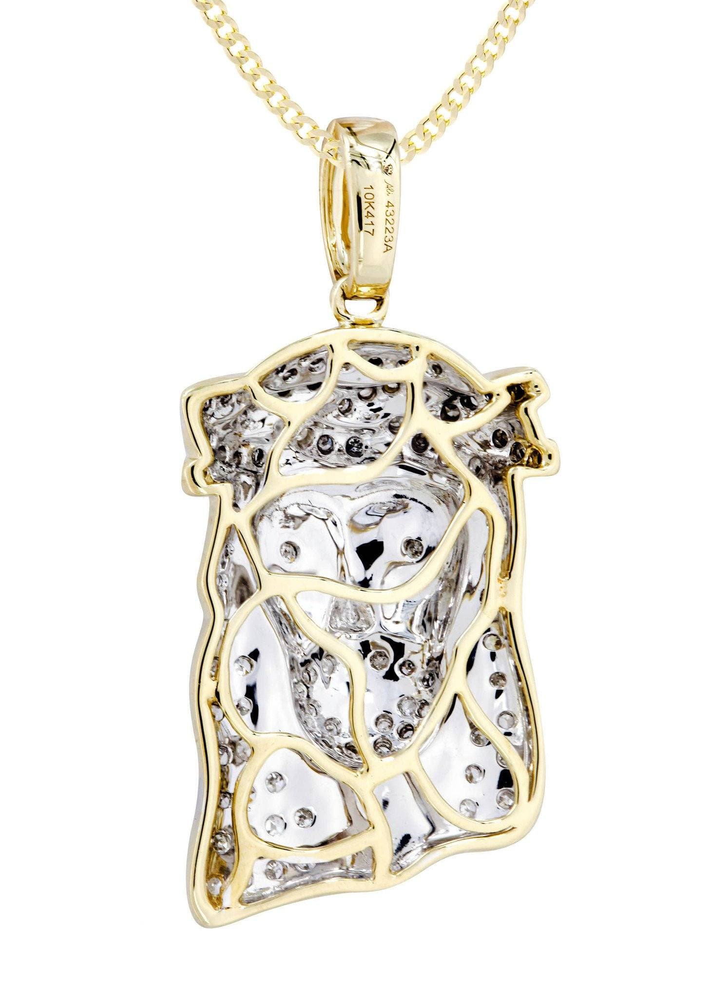 10K Yellow Gold Jesus Head Diamond Necklace  | 0.66 Carats - Image 3