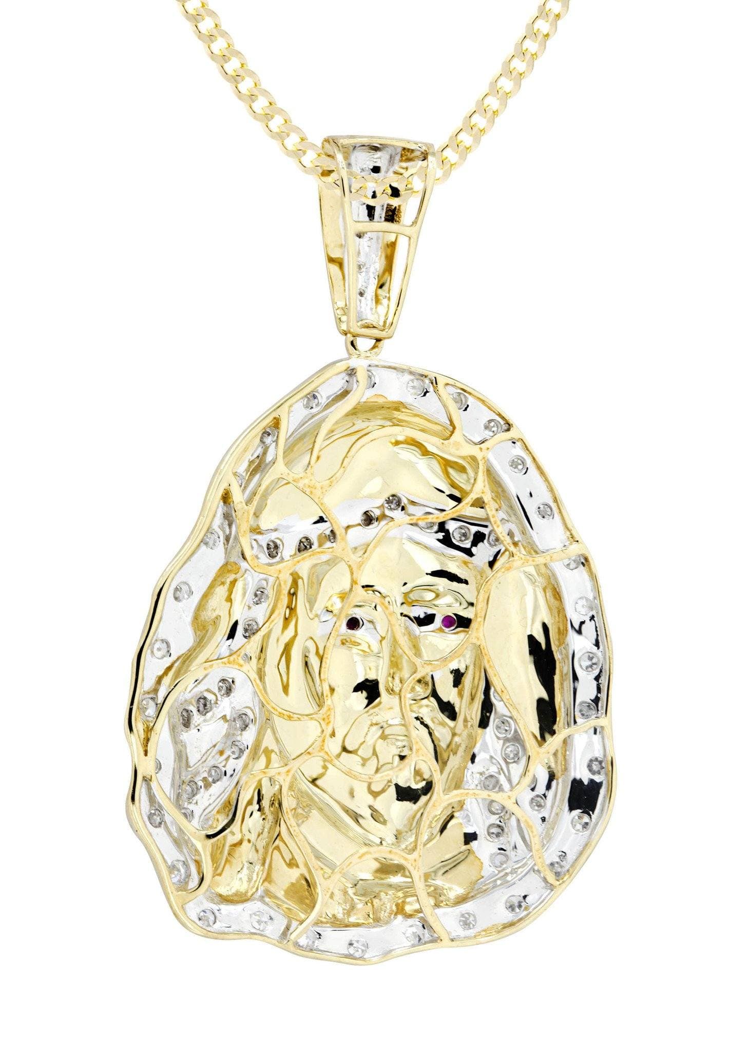 10K Yellow Gold Jesus Head Diamond Necklace  | 1.1 Carats - Image 3