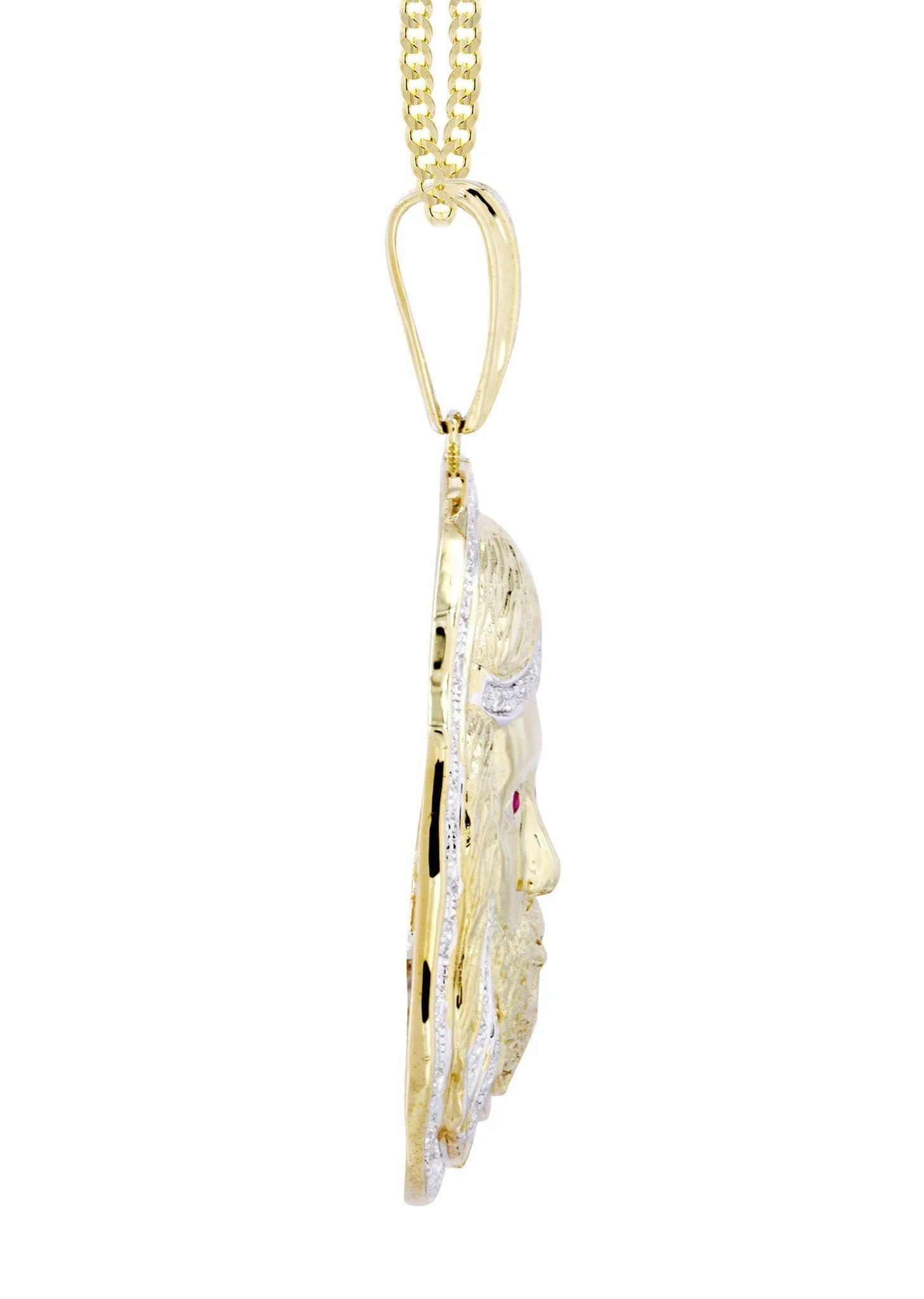 10K Yellow Gold Jesus Head Diamond Necklace  | 1.1 Carats - Image 4
