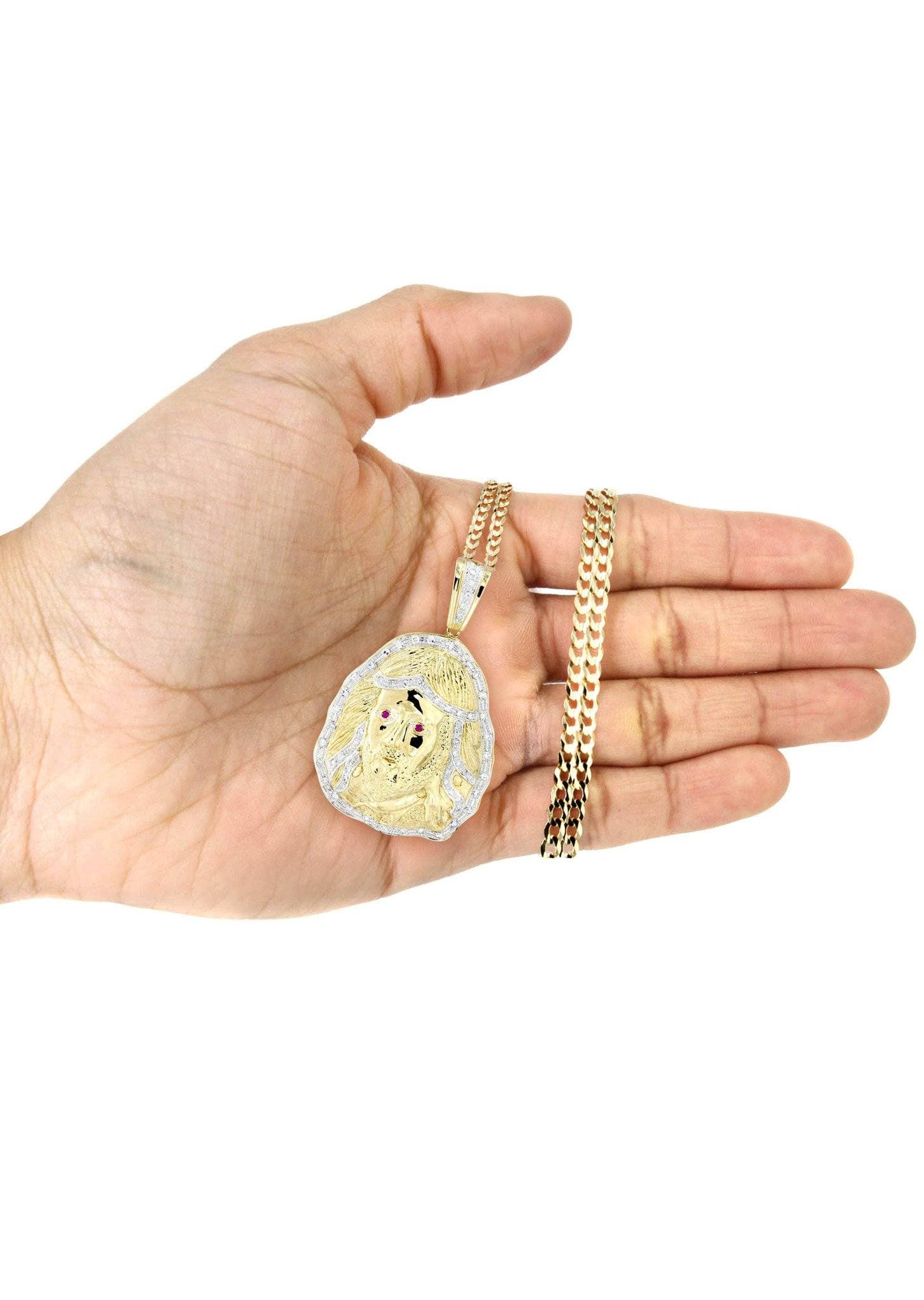 10K Yellow Gold Jesus Head Diamond Necklace  | 1.1 Carats - Image 5