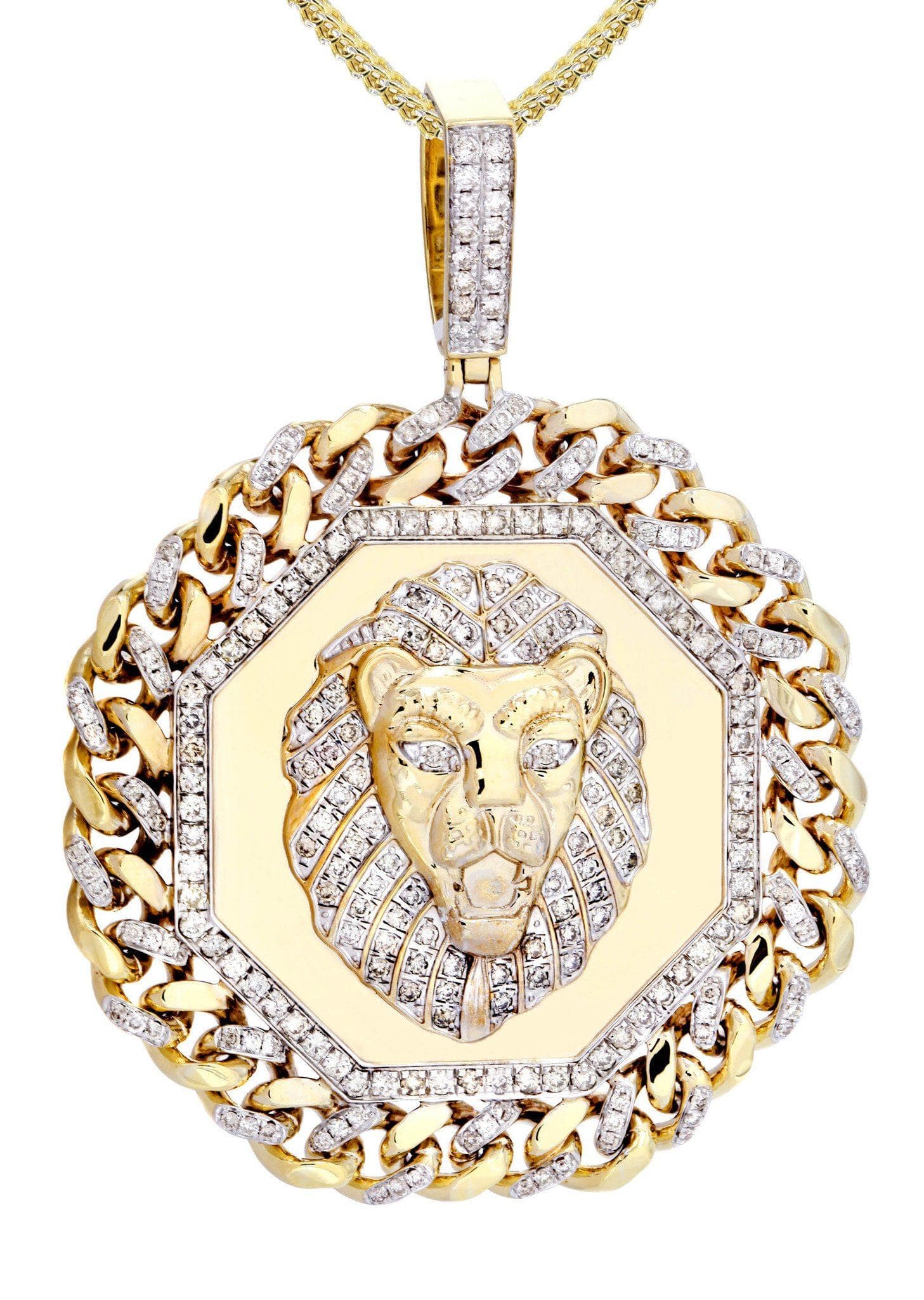 10K Yellow Gold Lion Head Diamond Necklace  | 2.92 Carats - Image 2
