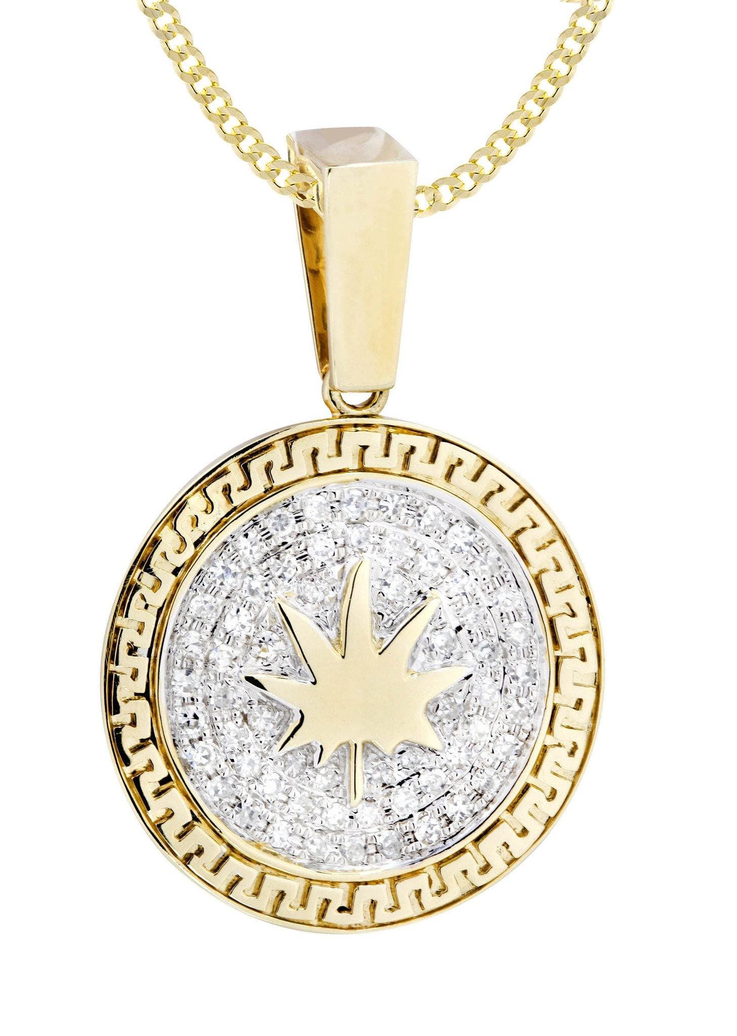 10K Yellow Gold Marijuana Leaf Diamond Necklace | 0.62 Carats - Image 2