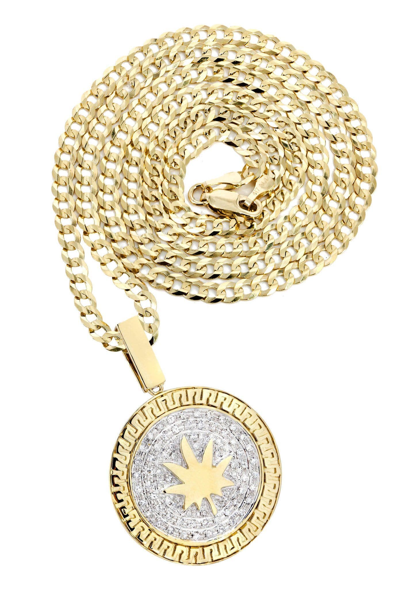 10K Yellow Gold Marijuana Leaf Diamond Necklace | 0.88 Carats