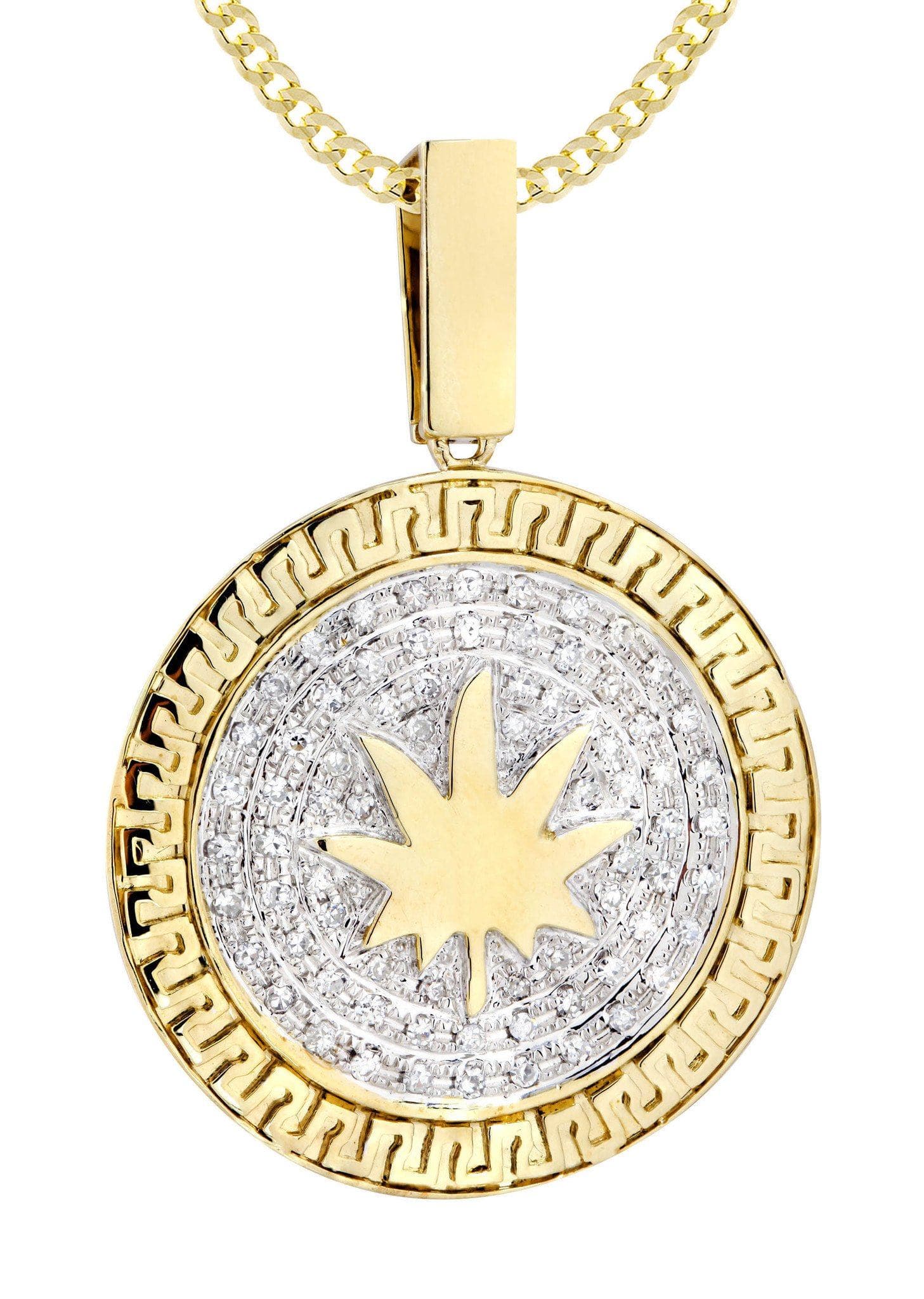 10K Yellow Gold Marijuana Leaf Diamond Necklace | 0.88 Carats - Image 2
