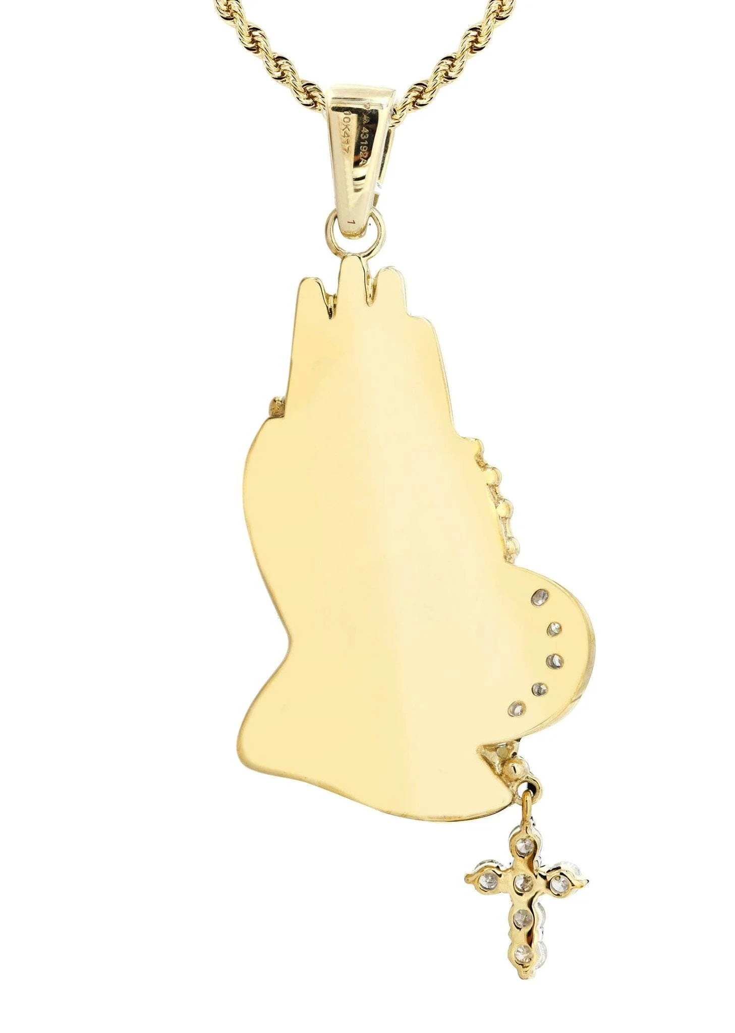 10K Yellow Gold Praying Hands Diamond Necklace | 5 Carats - Image 3