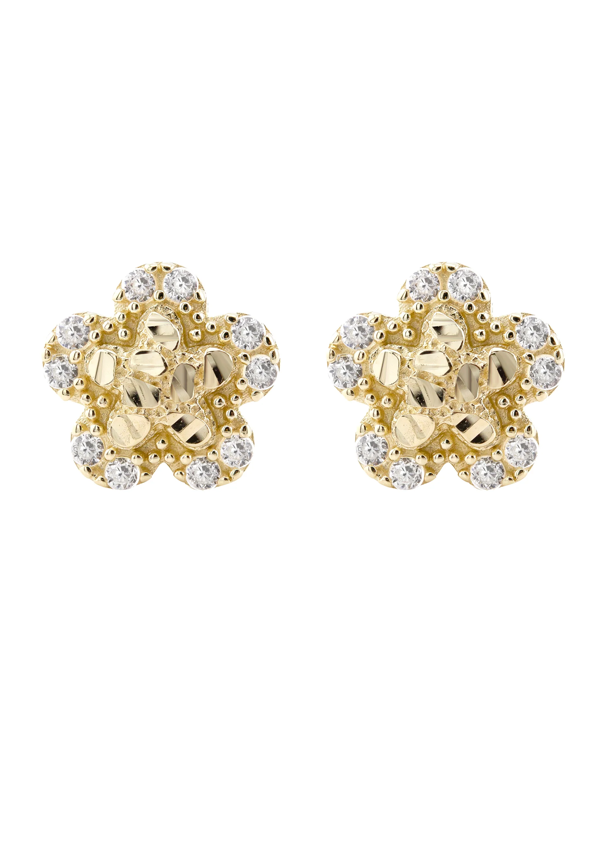 10K Gold Flower Nugget Earrings | Appx 0.3 Inches Wide | Style #97