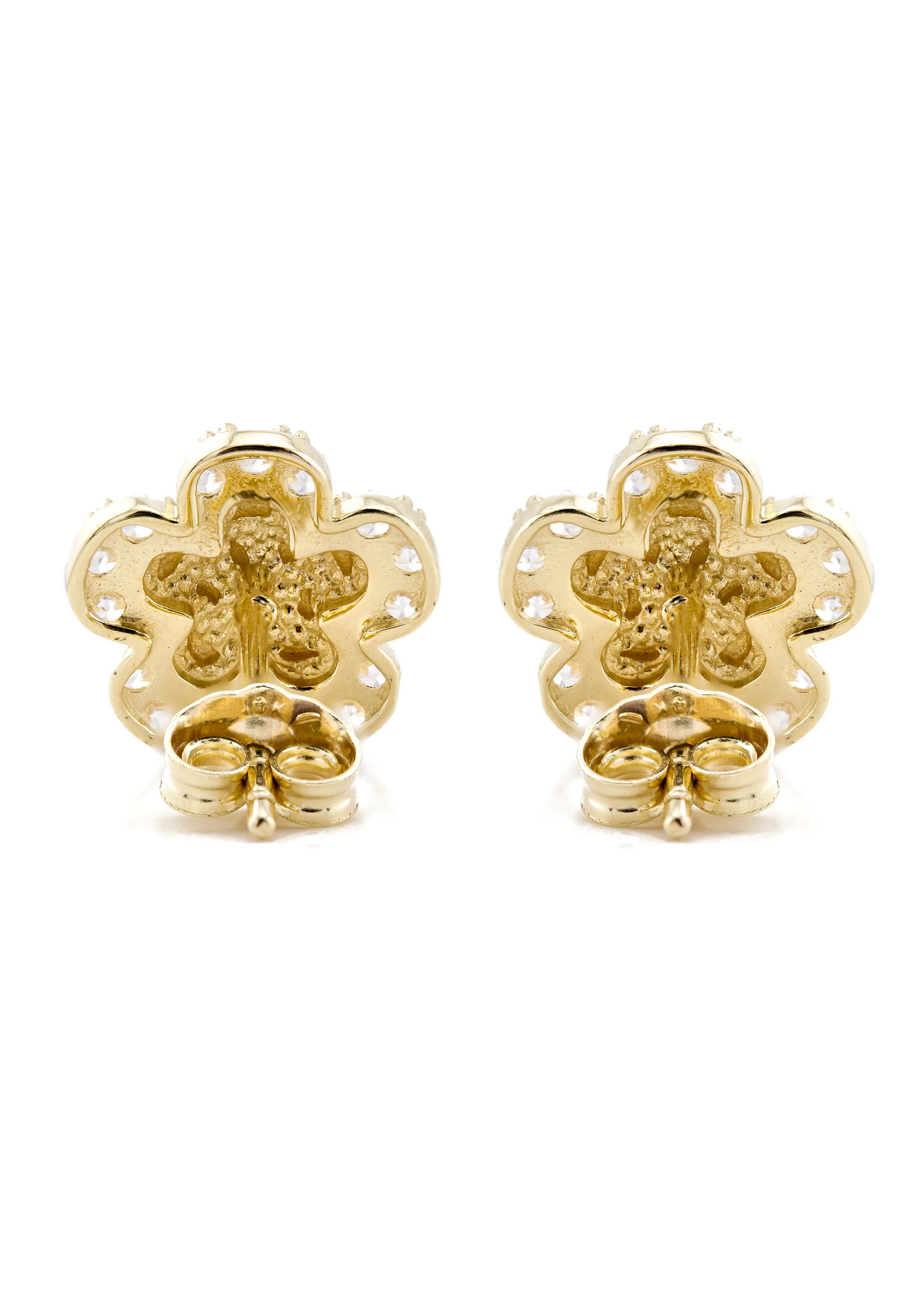 10K Gold Flower Nugget Earrings | Appx 0.4 Inches Wide | Style #93 - Image 3