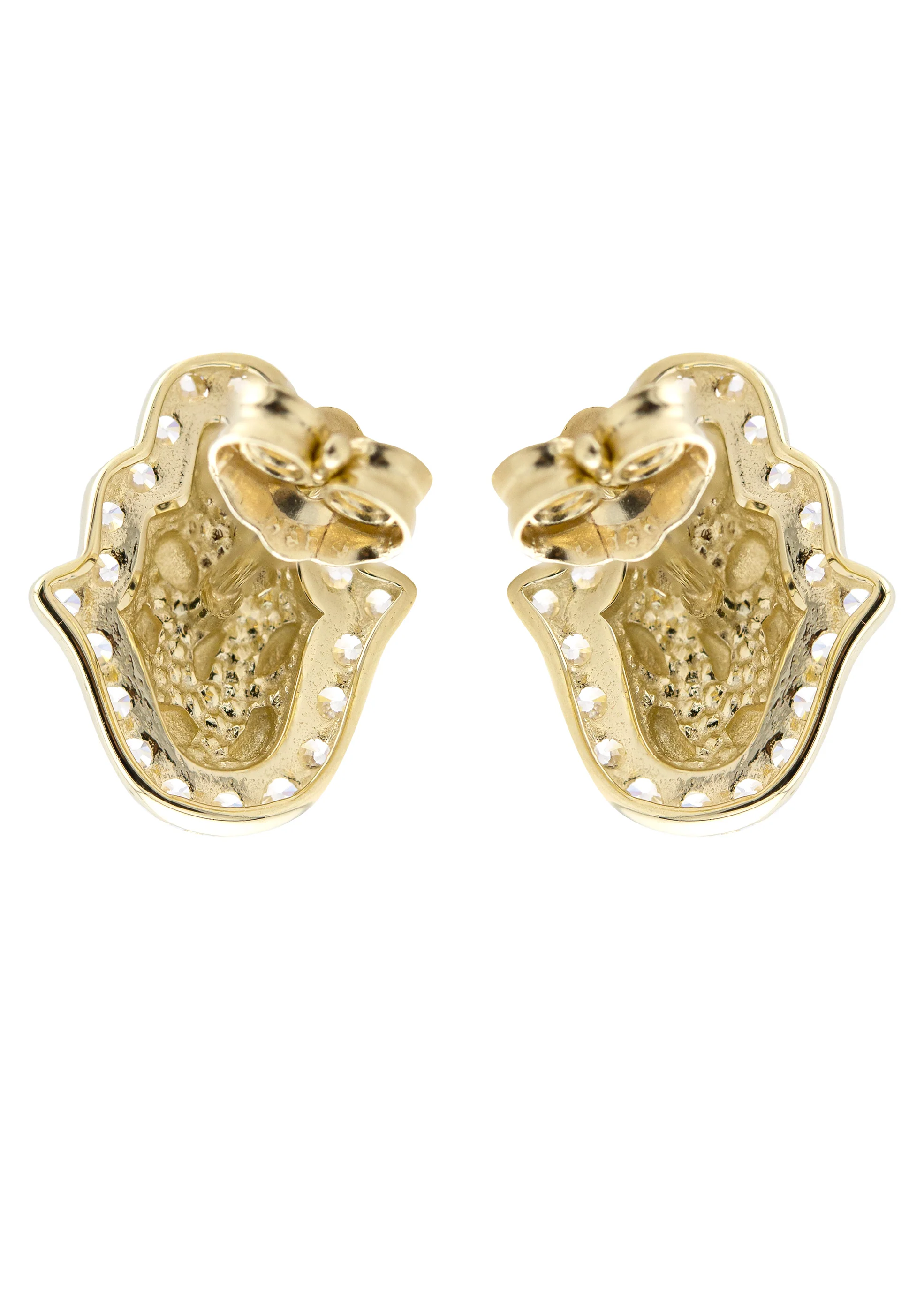10K Gold Hamsa Nugget Earrings | Appx 0.3 Inches Wide | Style #113 - Image 3