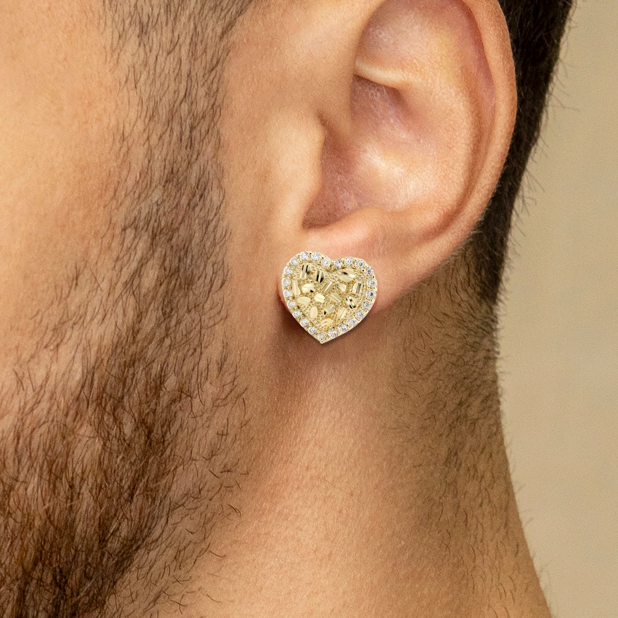 10K Gold Heart Nugget Earrings | Appx 0.5 Inches Wide | Style #69 - Image 4