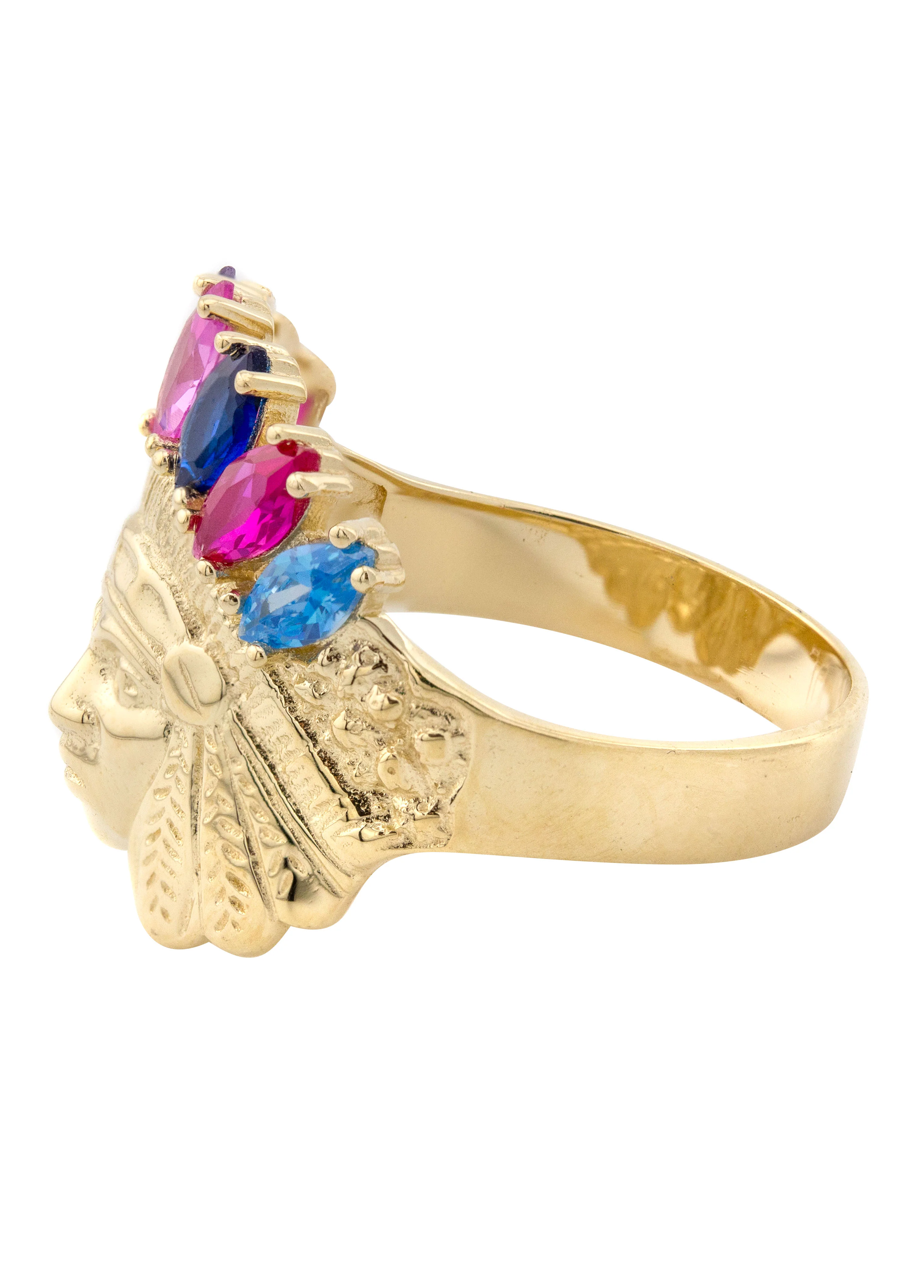 10K Gold Cz Indian Chief Ring For Men | 3.4 Grams - Image 2