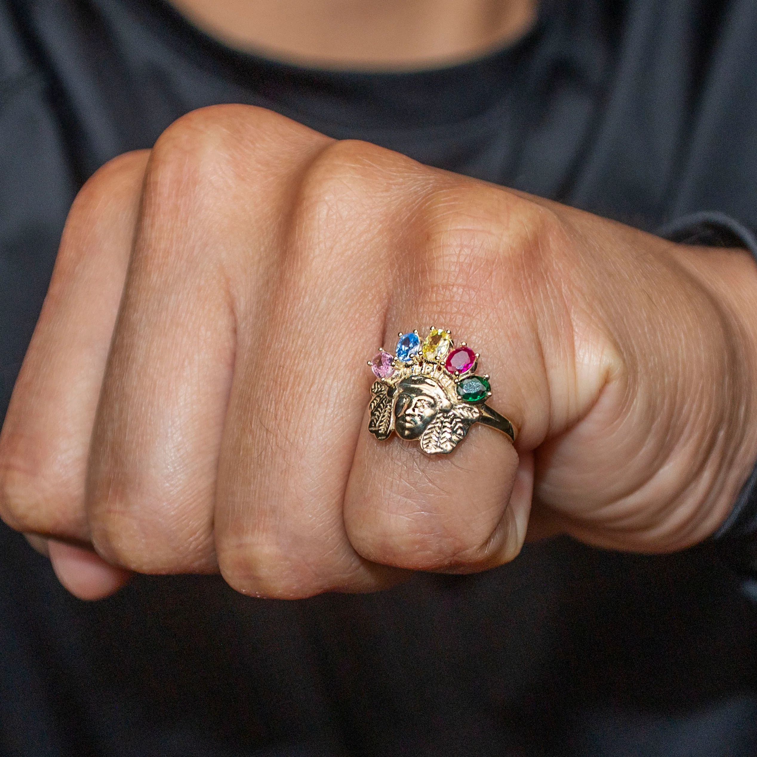 10K Gold Cz Indian Chief Ring For Men | 3.4 Grams - Image 4