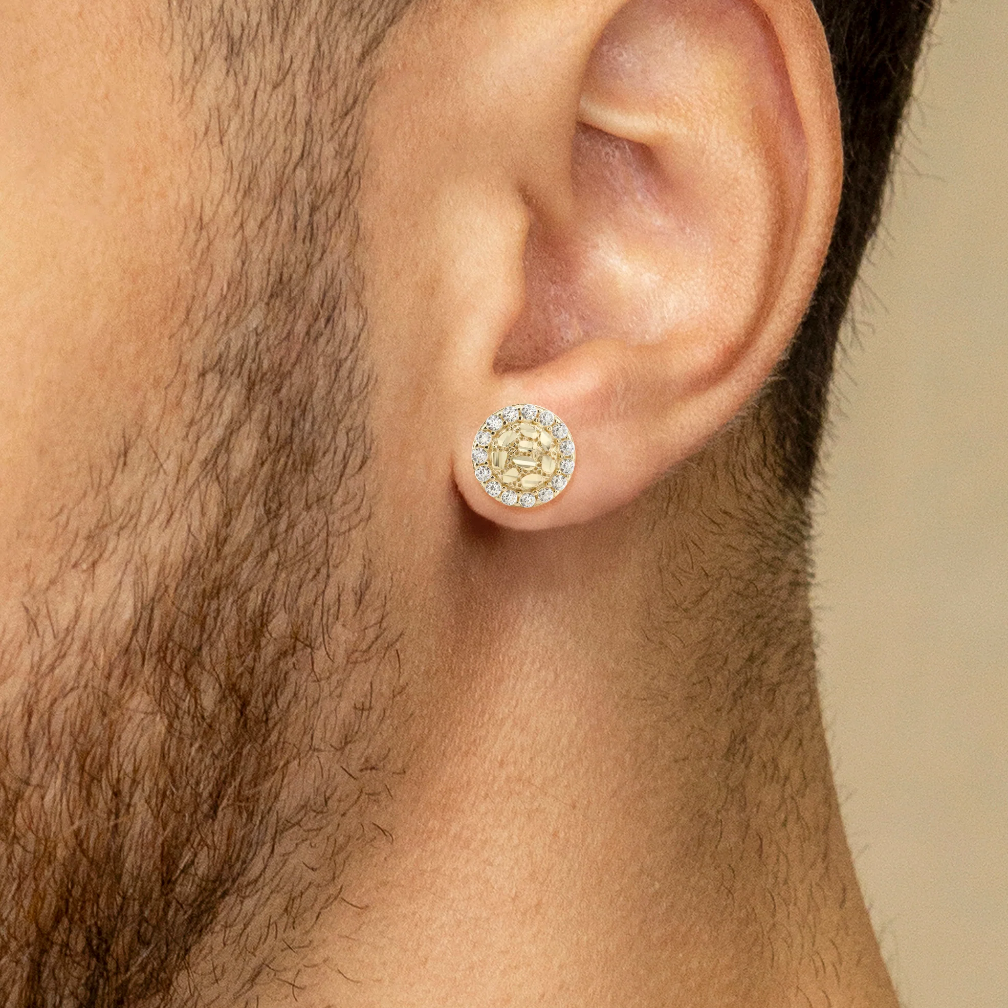 10K Gold Round Nugget Earrings | Appx 0.3 Inches Wide | Style #9 - Image 4