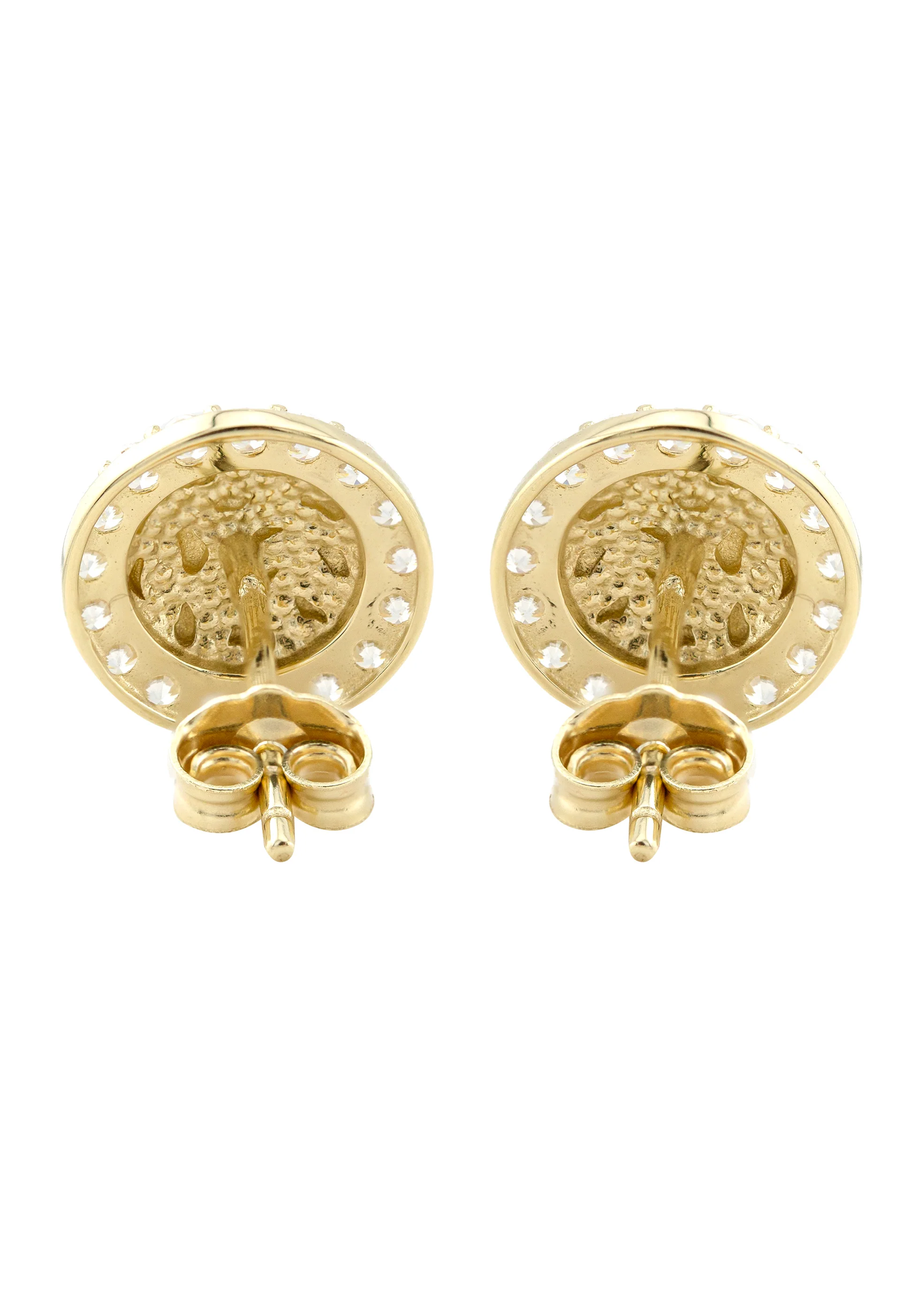 10K Gold Round Nugget Earrings | Appx 0.4 Inches Wide | Style #5 - Image 3