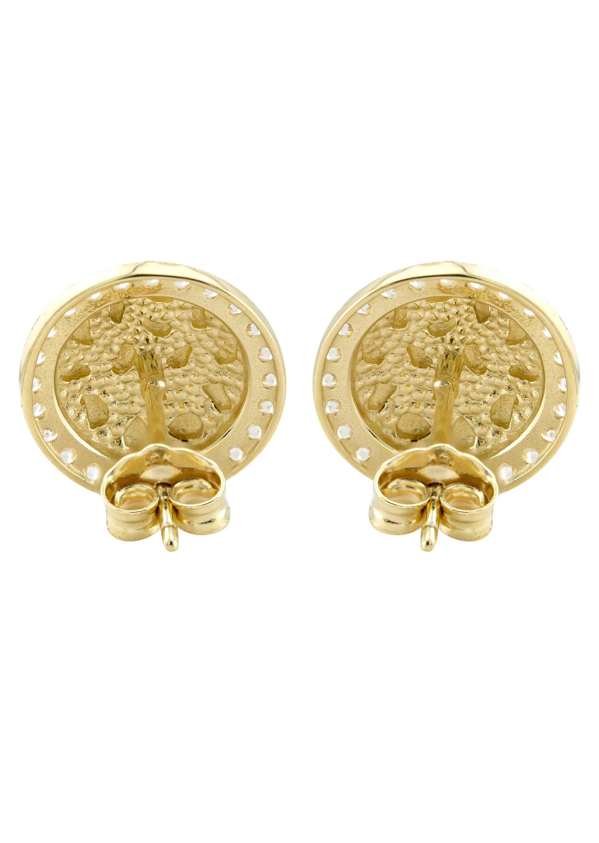 10K Gold Round Nugget Earrings | Appx 0.5 Inches Wide | Style #1 - Image 3