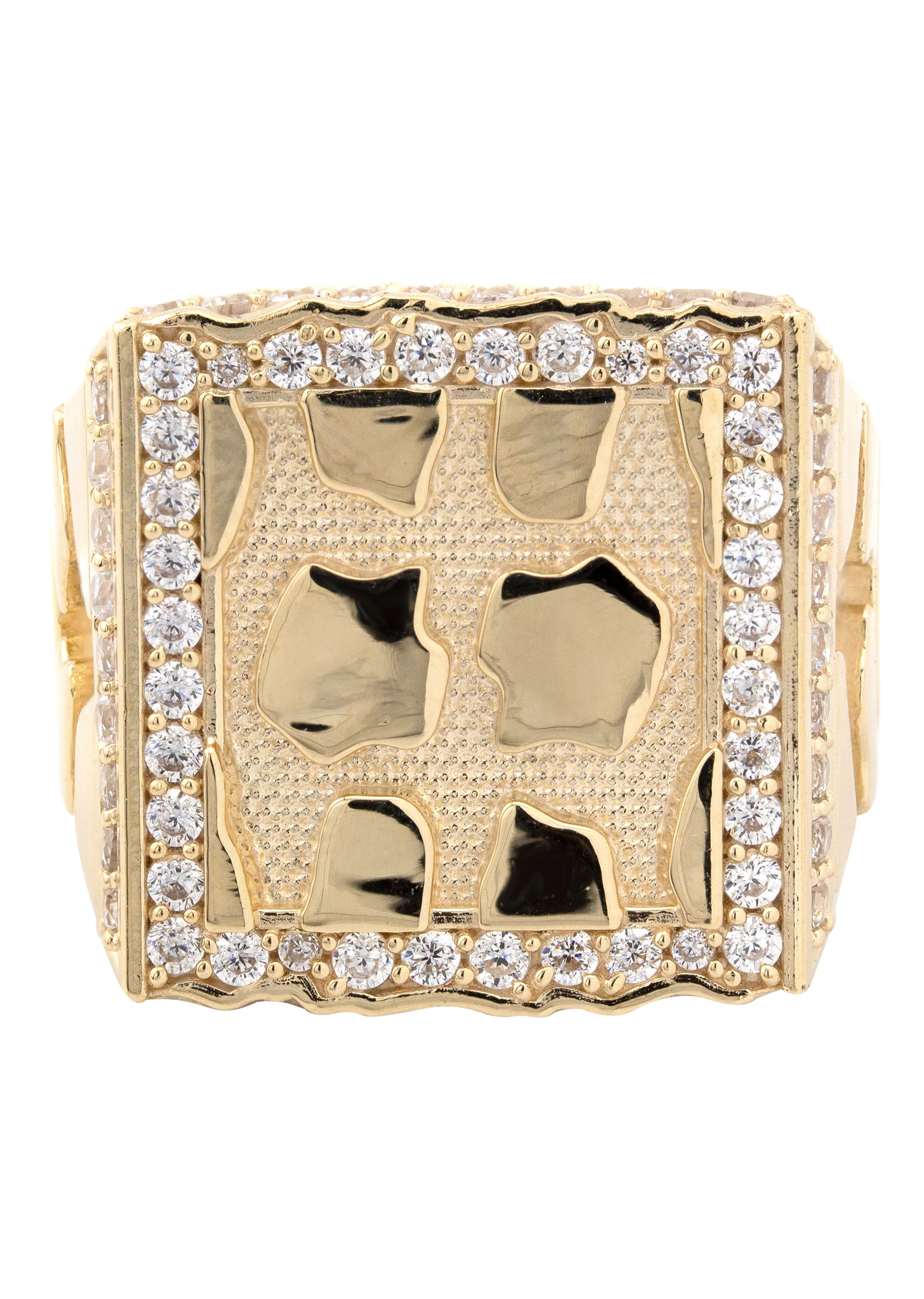 10K Gold Cz Nugget Ring For Men | 6 Grams