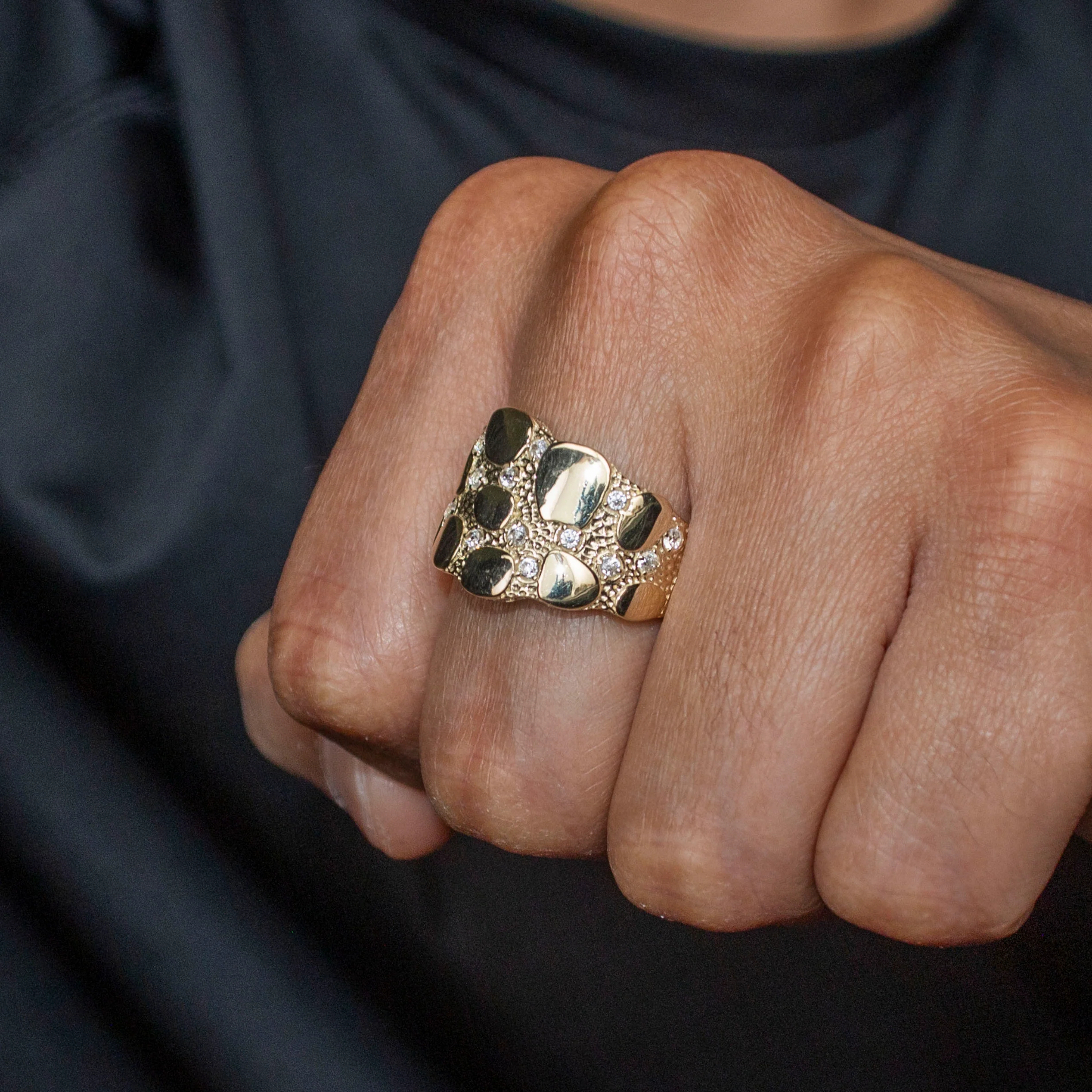10K Gold Cz Nugget Ring For Men | 6 Grams - Image 4