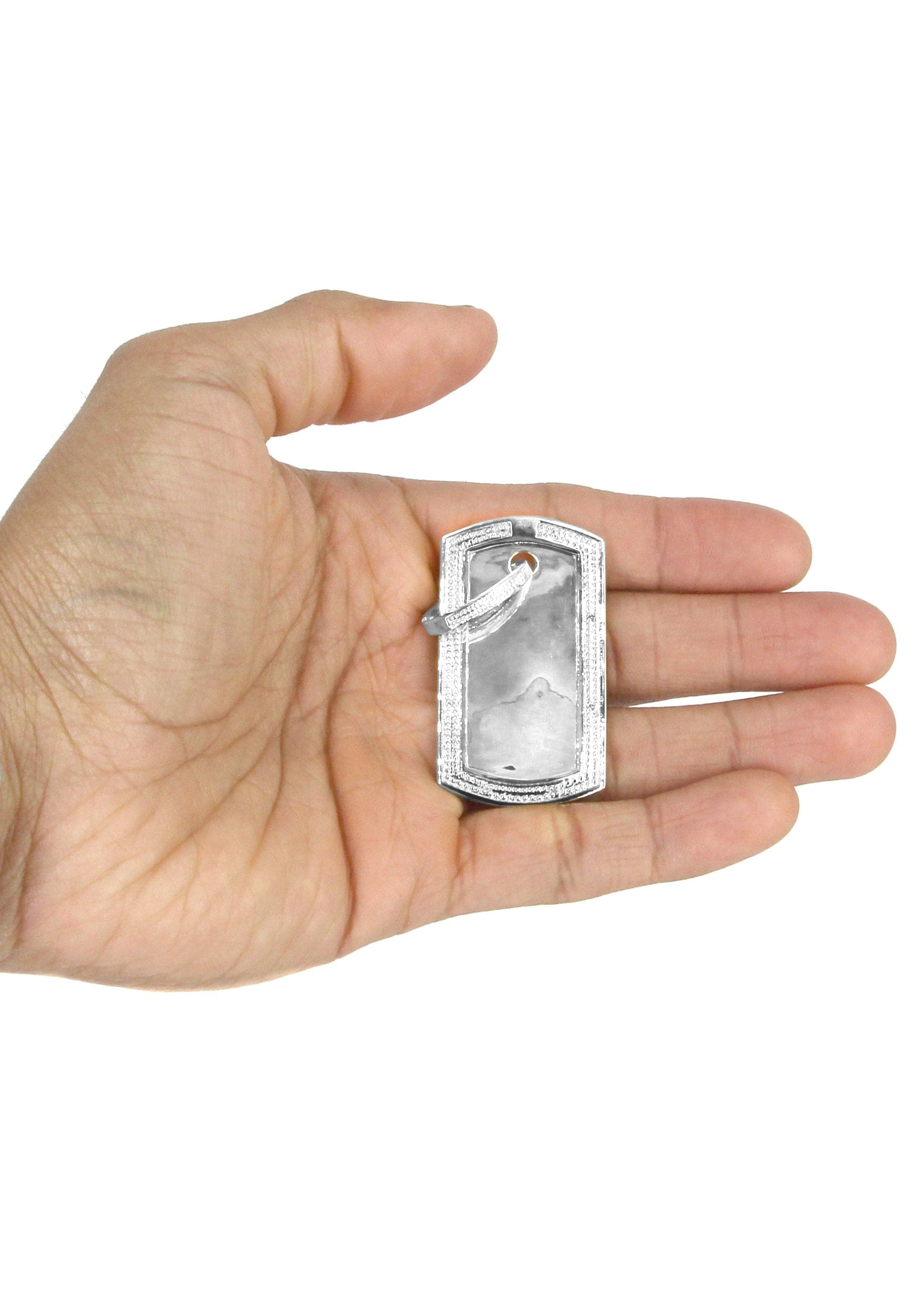 10K White Gold Diamond Dog Tag Picture Pendant Necklace | Appx. 27 Grams - Image 6