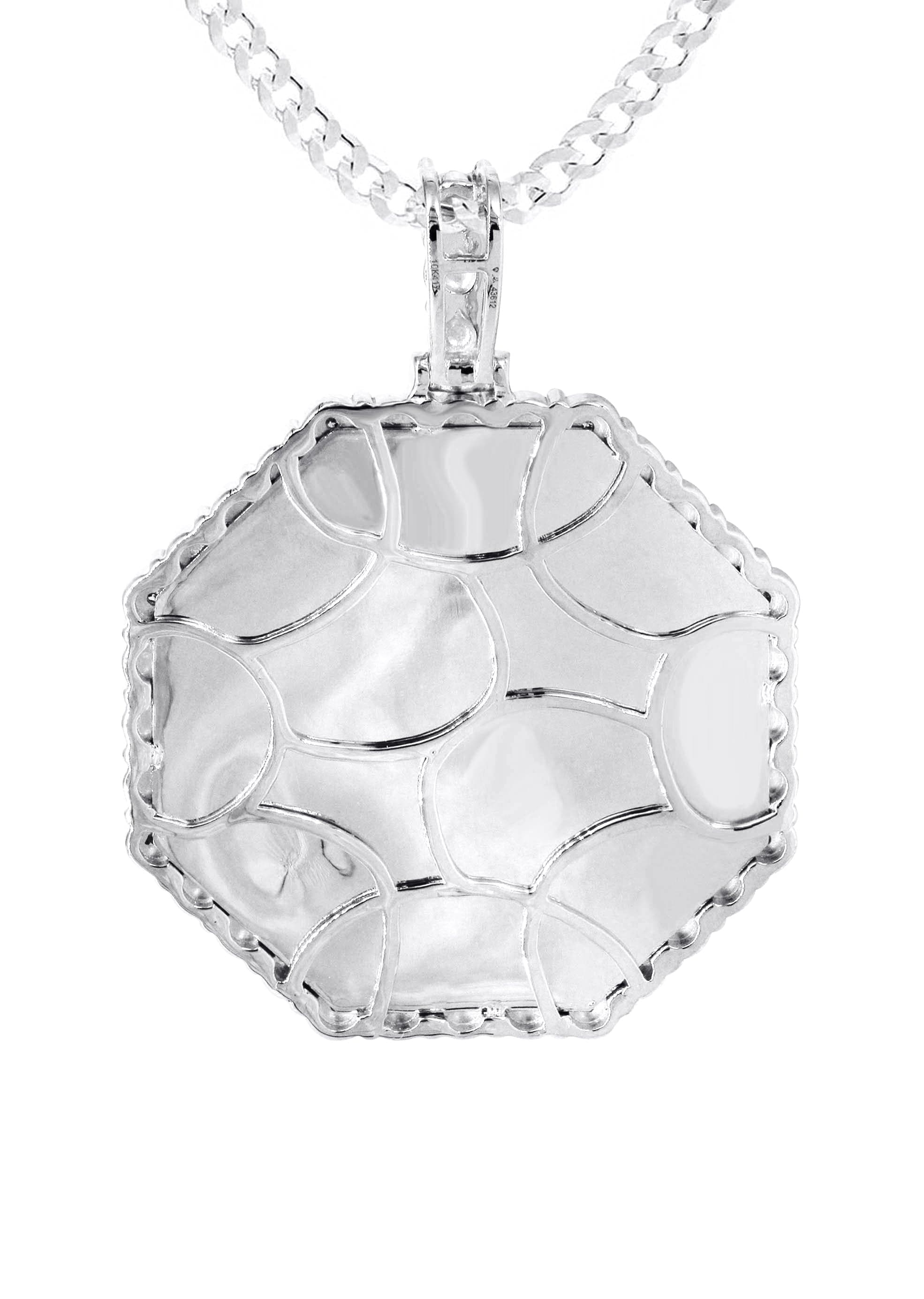 10K White Gold Diamond Octagon Picture Pendant Necklace | Appx. 22 Grams - Image 3