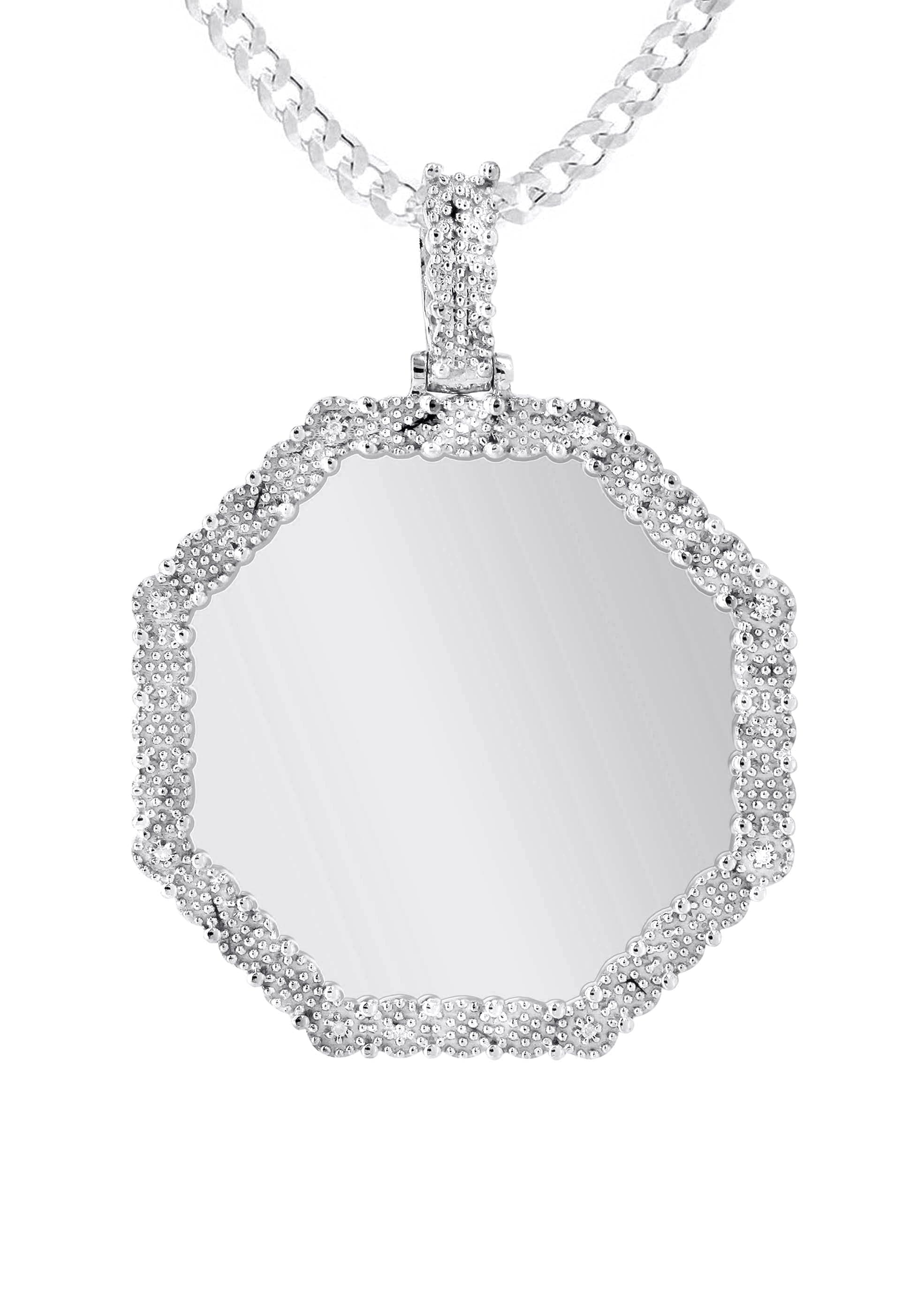10K White Gold Diamond Octagon Picture Pendant Necklace | Appx. 22 Grams - Image 4