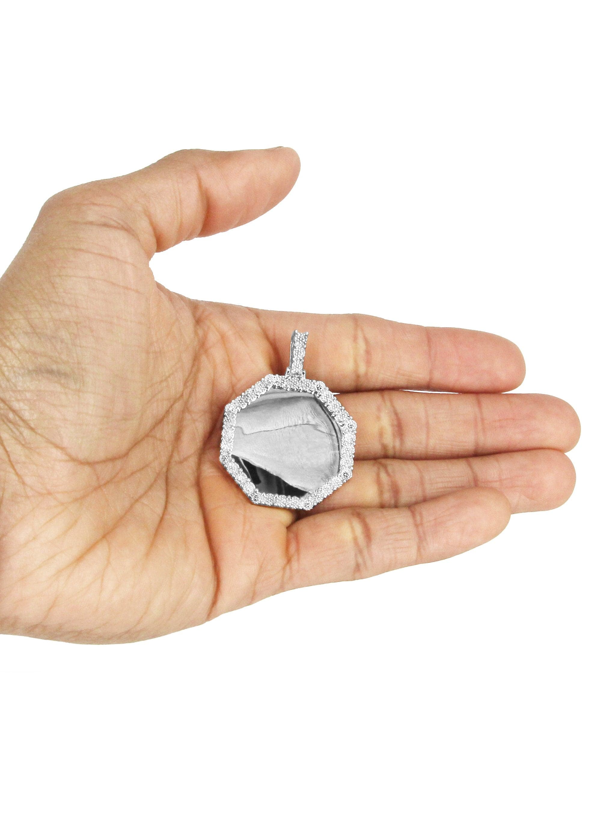 10K White Gold Diamond Octagon Picture Pendant Necklace | Appx. 22 Grams - Image 5