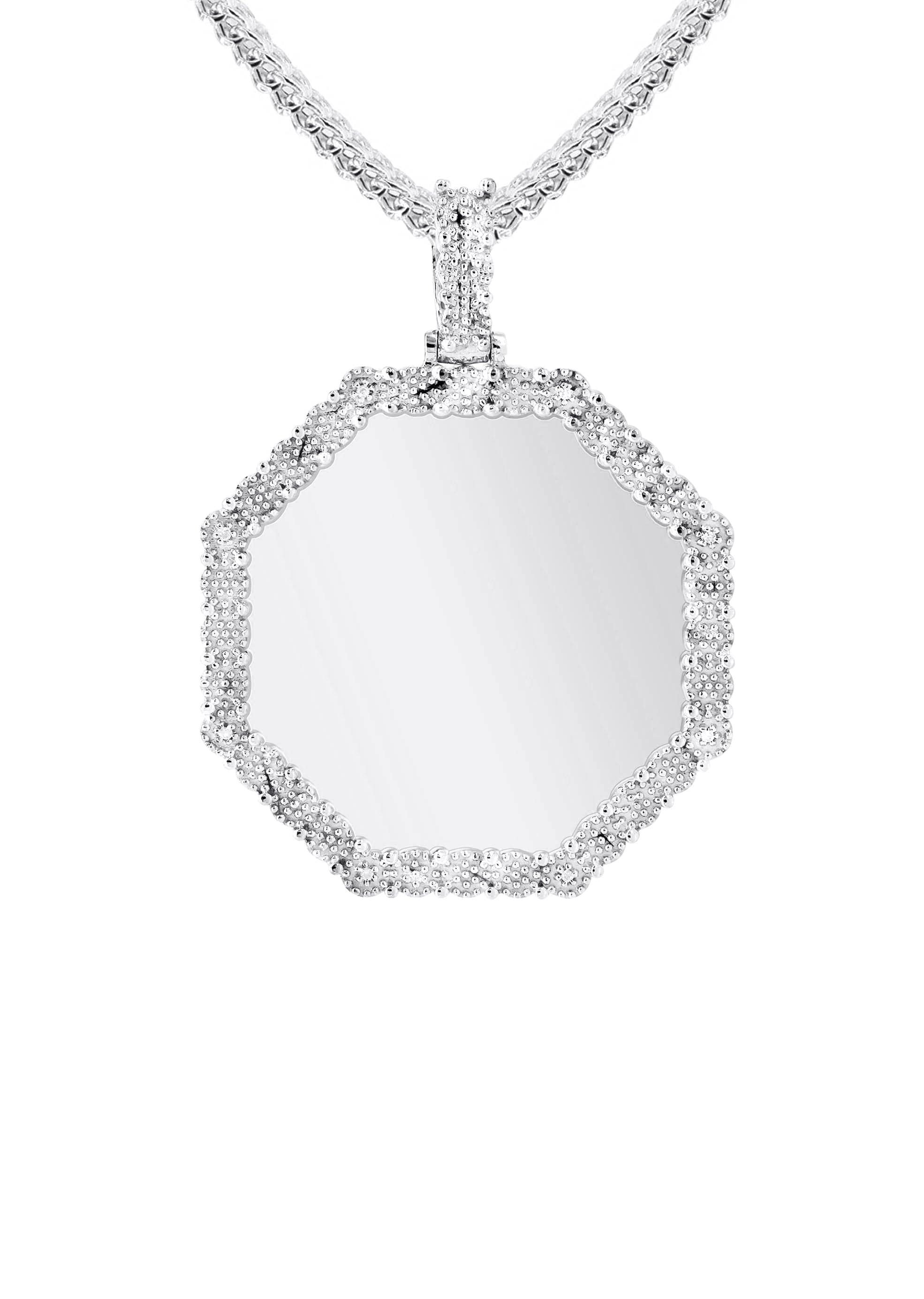 10K White Gold Diamond Octagon Picture Pendant Necklace | Appx. 17 Grams - Image 4