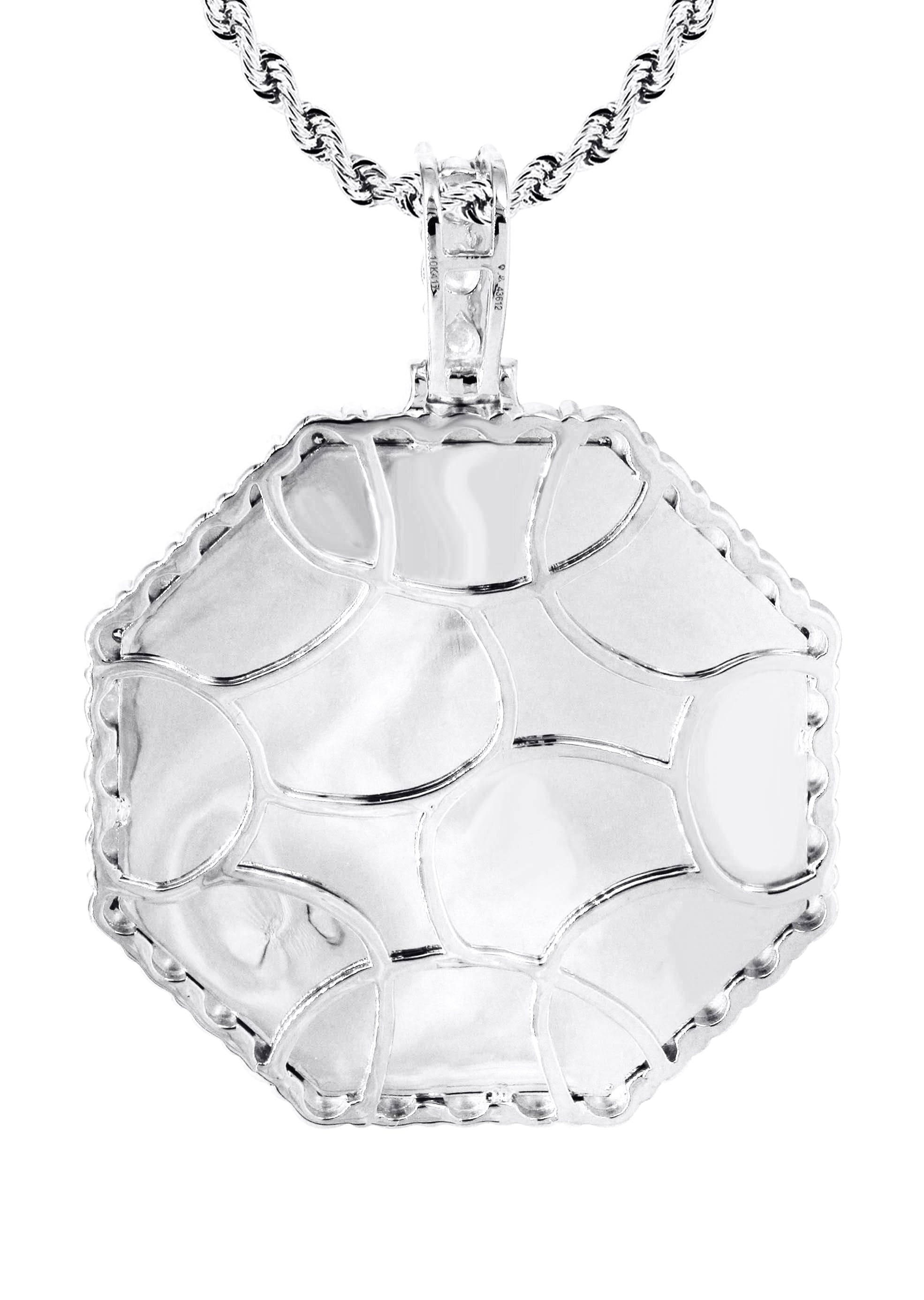 10K White Gold Diamond Octagon Picture Pendant Necklace | Appx. 25 Grams - Image 3