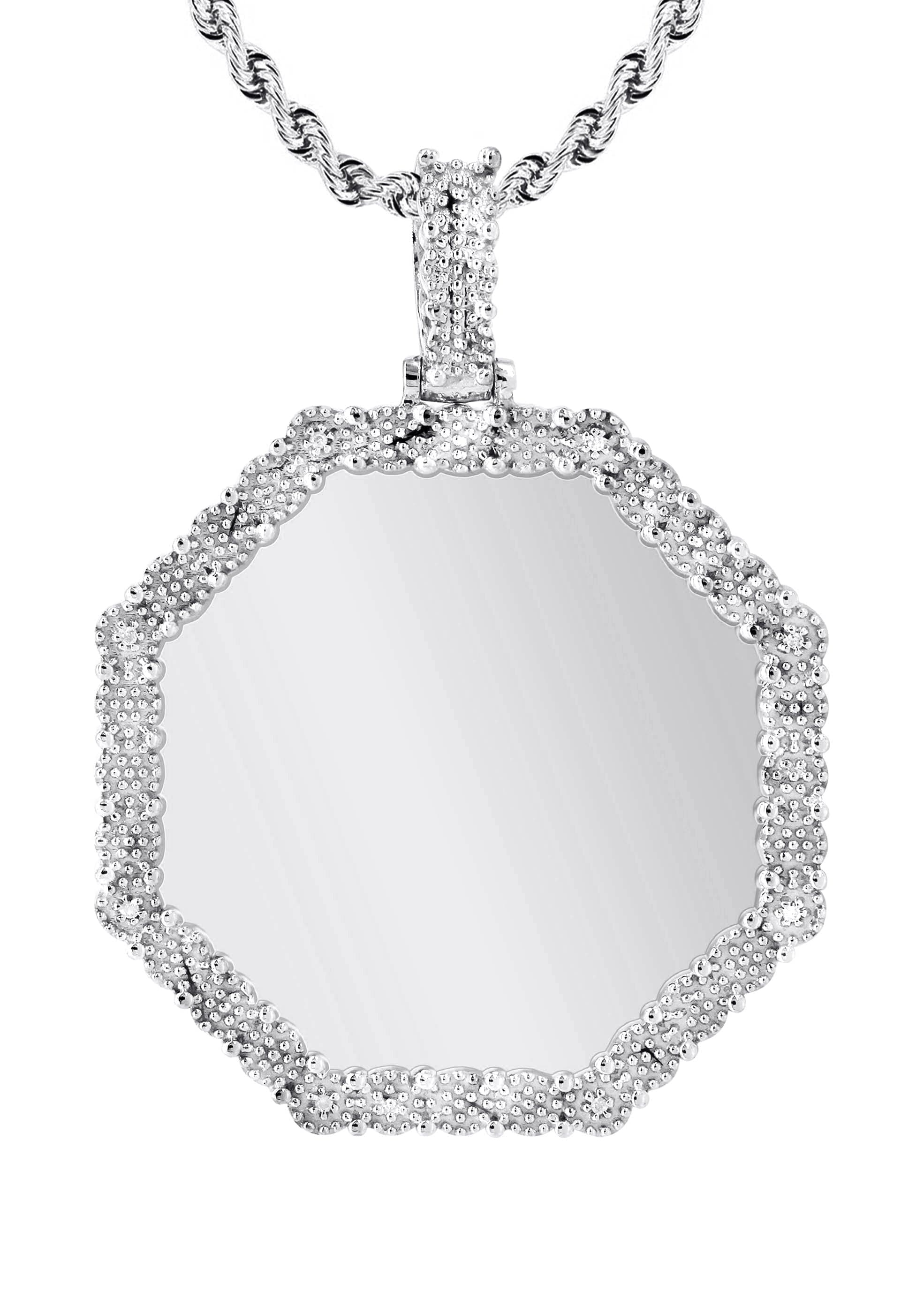 10K White Gold Diamond Octagon Picture Pendant Necklace | Appx. 25 Grams - Image 4