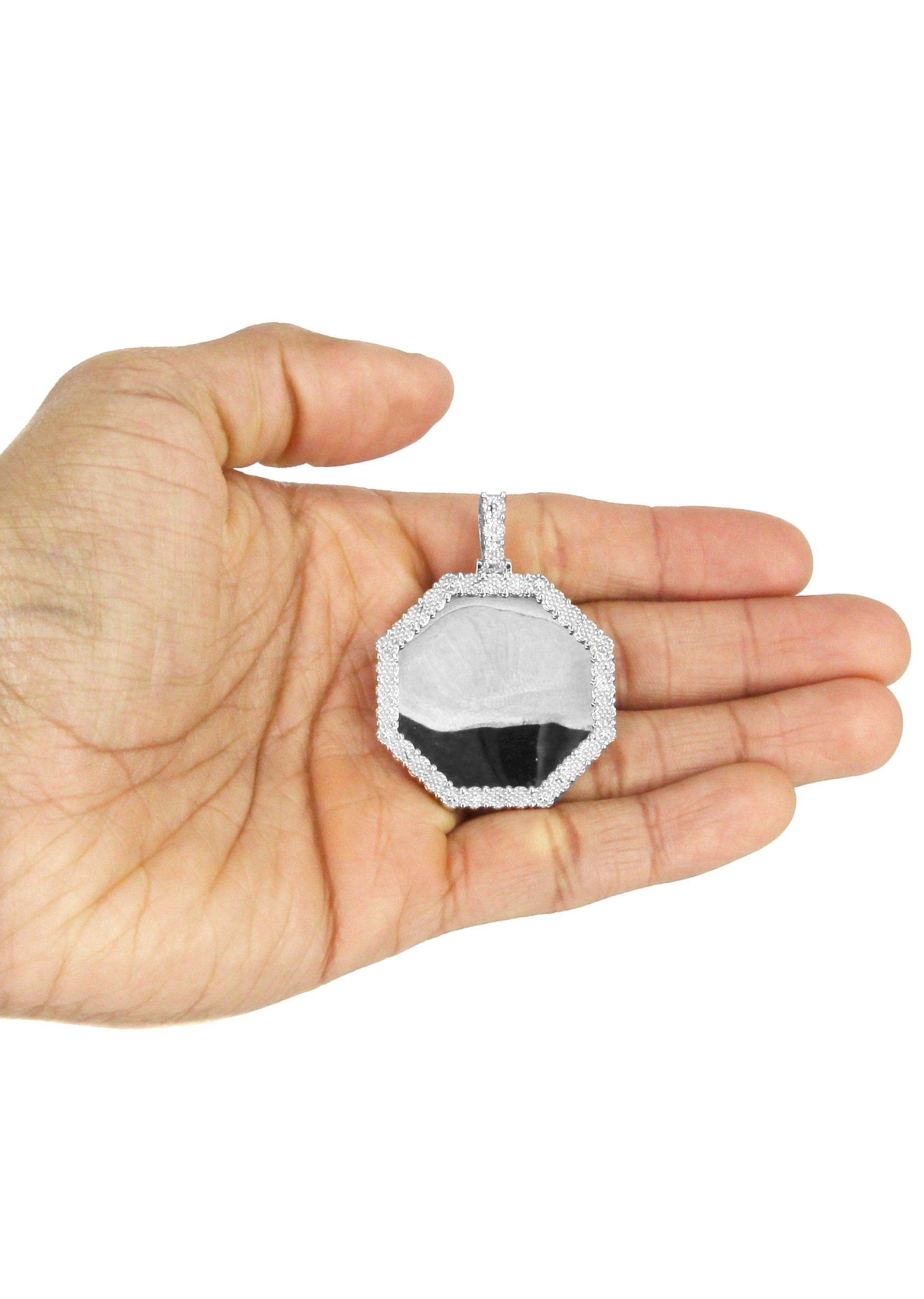 10K White Gold Diamond Octagon Picture Pendant Necklace | Appx. 25 Grams - Image 5