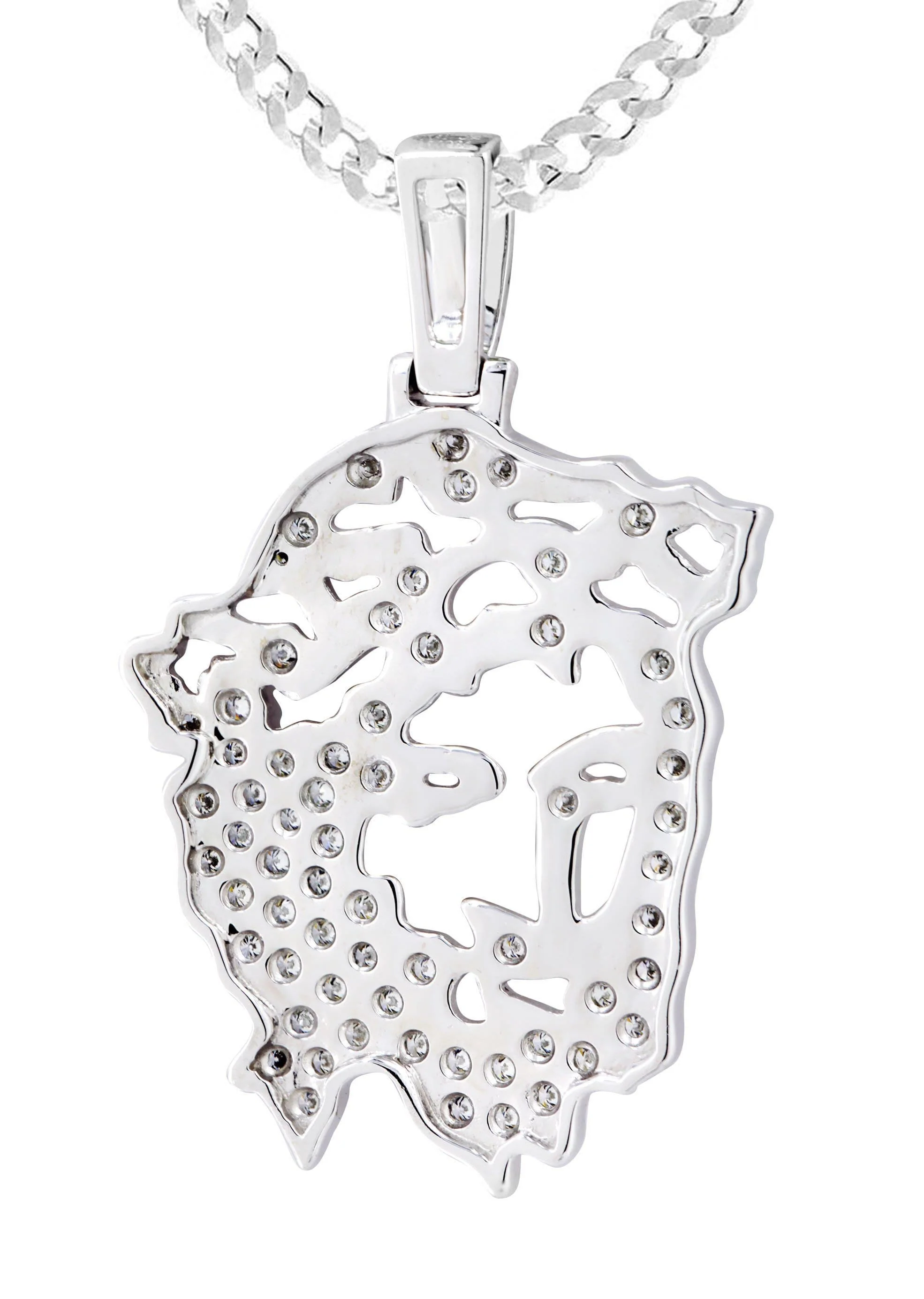 10K White Gold 3D Jesus Head Diamond Necklace  | 0.67 Carats - Image 3