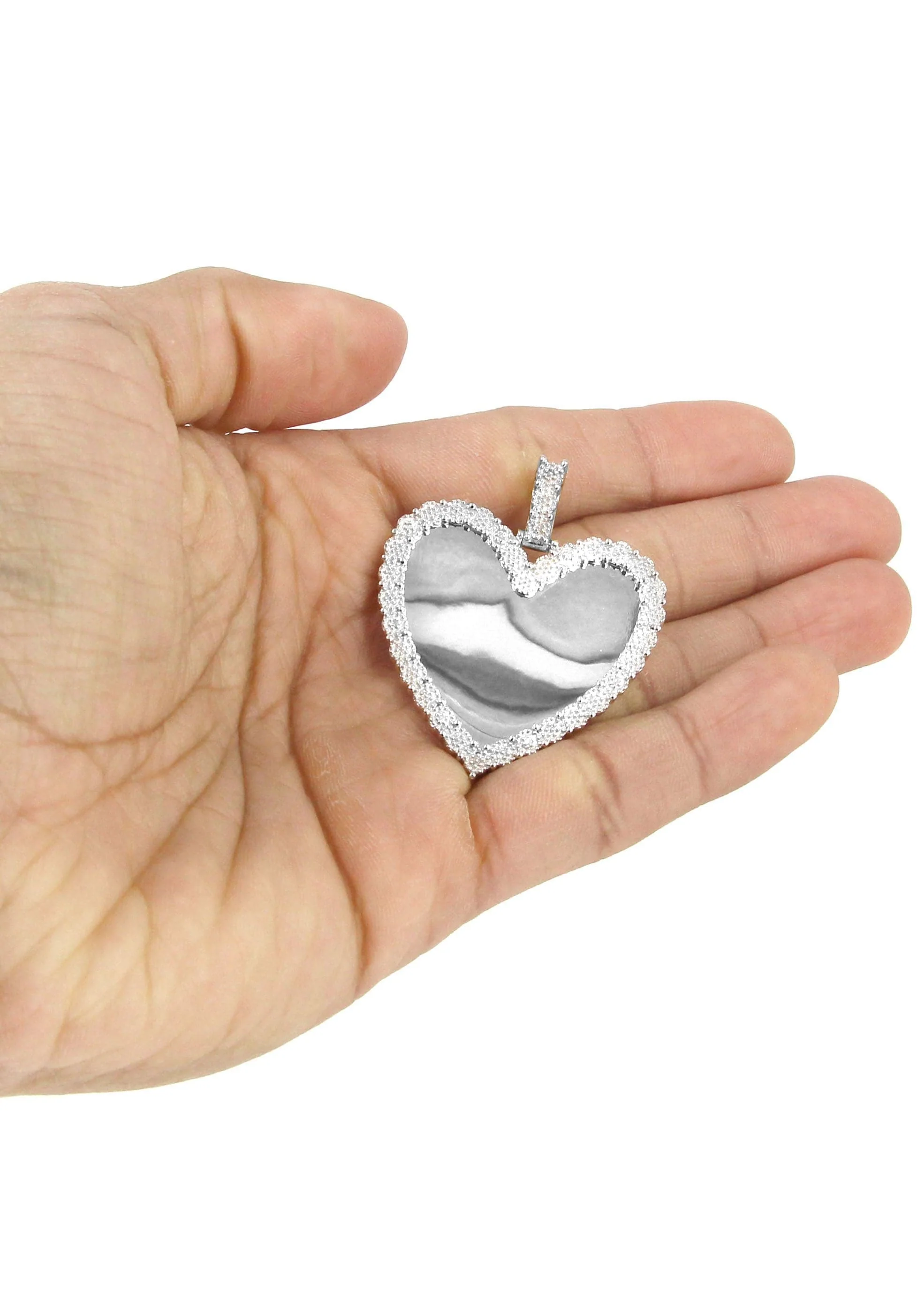 10K White Gold Large Diamond Heart Picture Pendant Necklace | Appx. 24 Grams - Image 4
