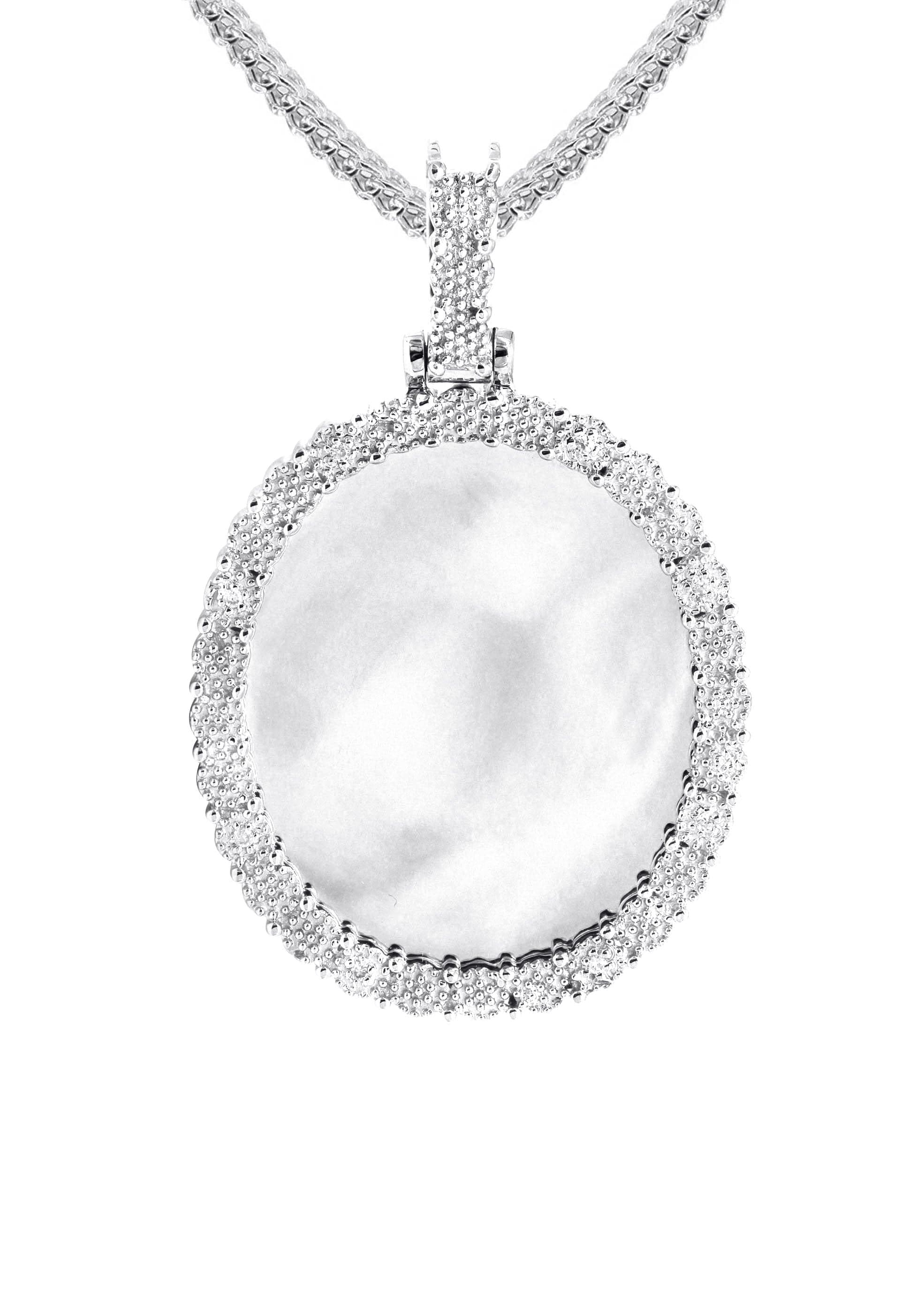 10K White Gold Medium Diamond Oval Cuban Picture Pendant Necklace | Appx. 21 Grams - Image 4
