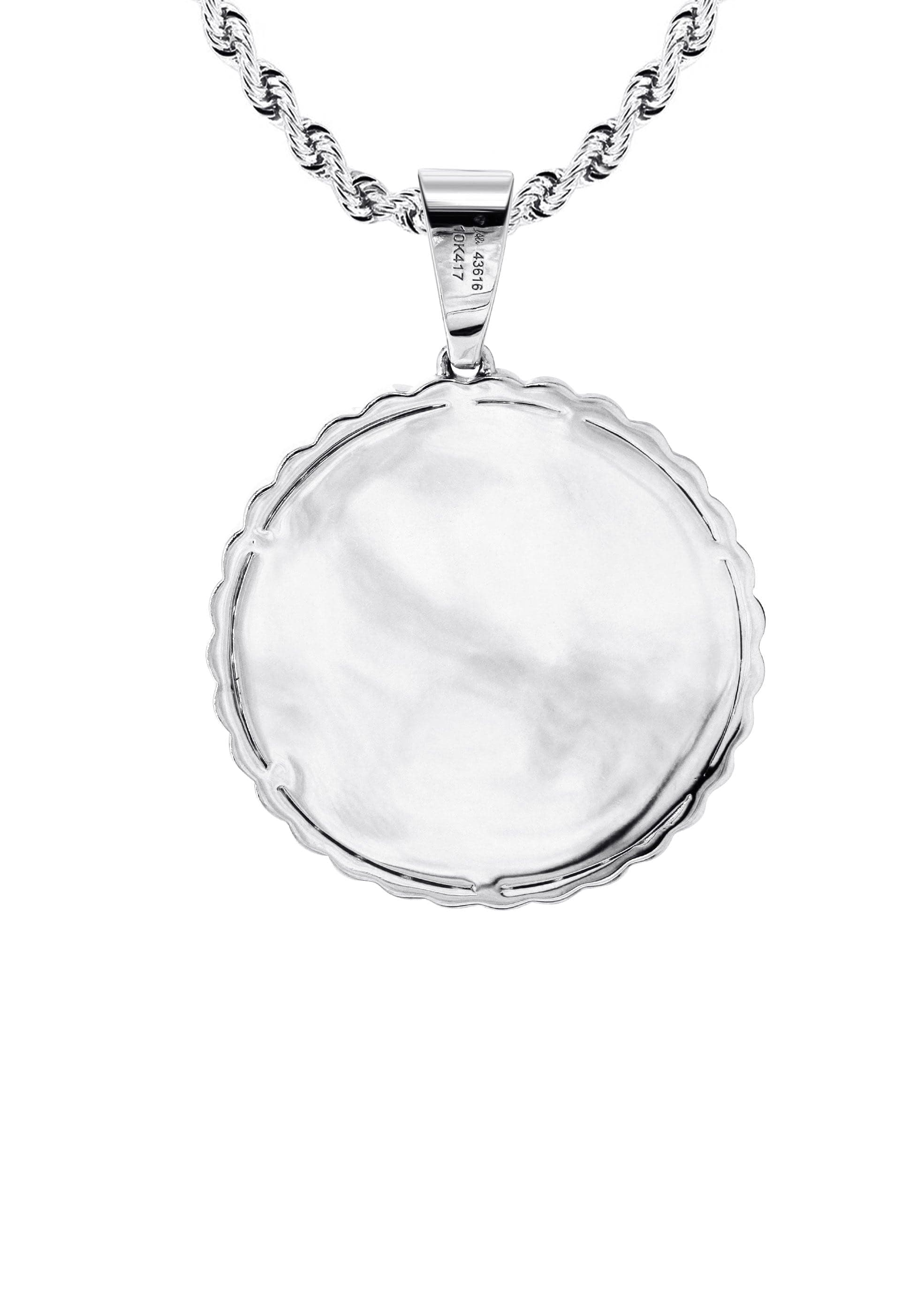 10K White Gold Small Diamond Round Cuban Picture Pendant Necklace | Appx. 18 Grams - Image 3