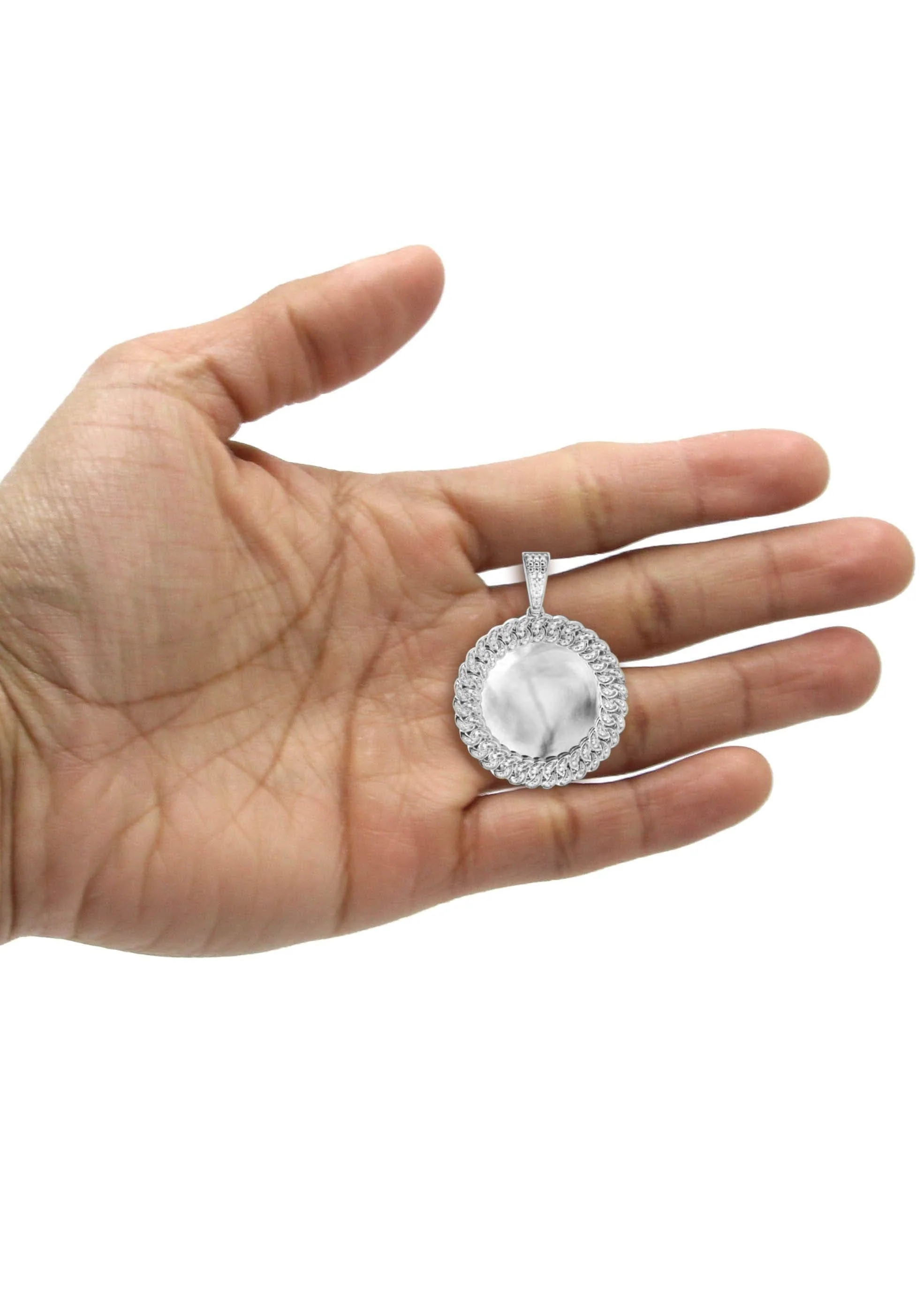 10K White Gold Small Diamond Round Cuban Picture Pendant Necklace | Appx. 18 Grams - Image 6