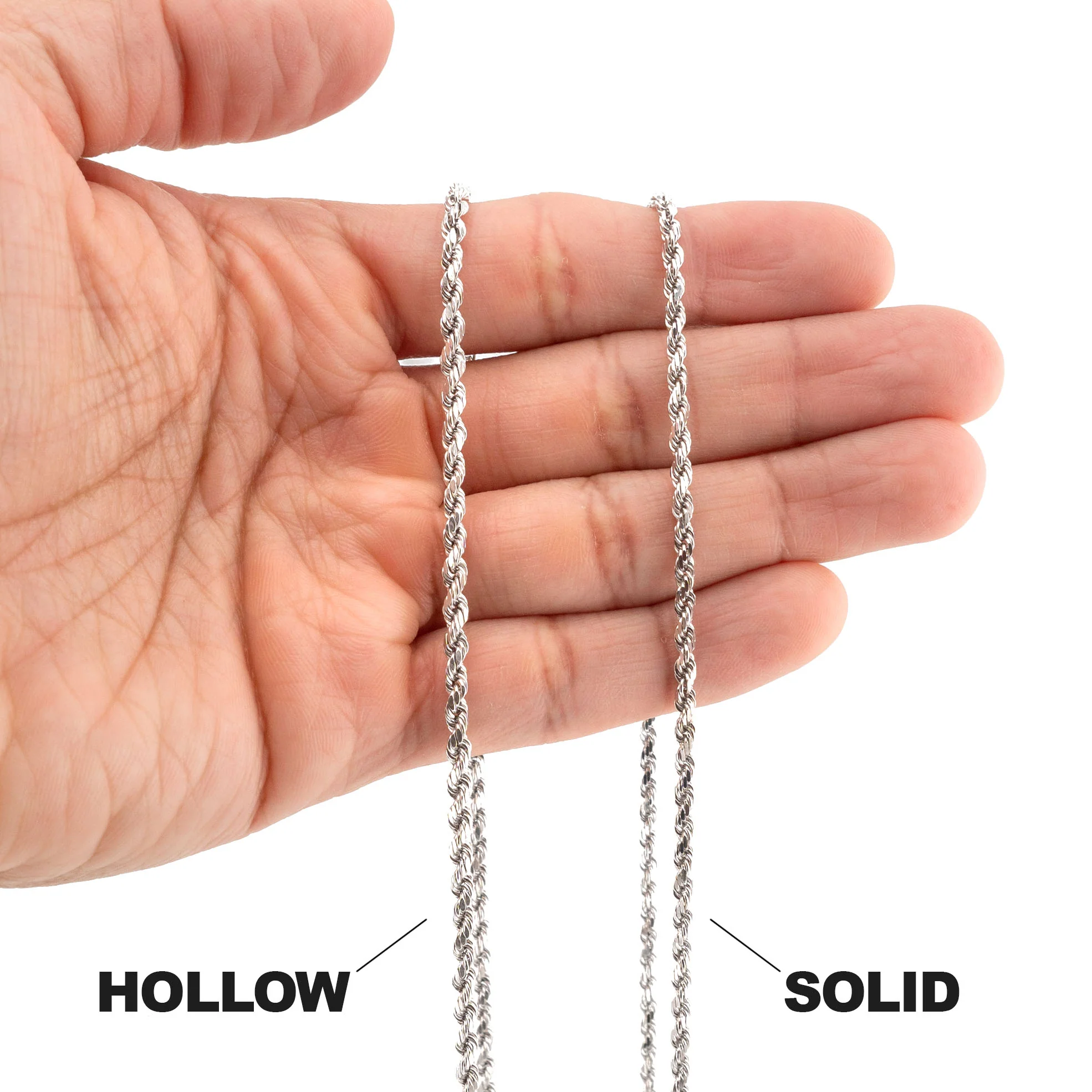10K White Gold Rope Necklace / 3 MM - Image 5