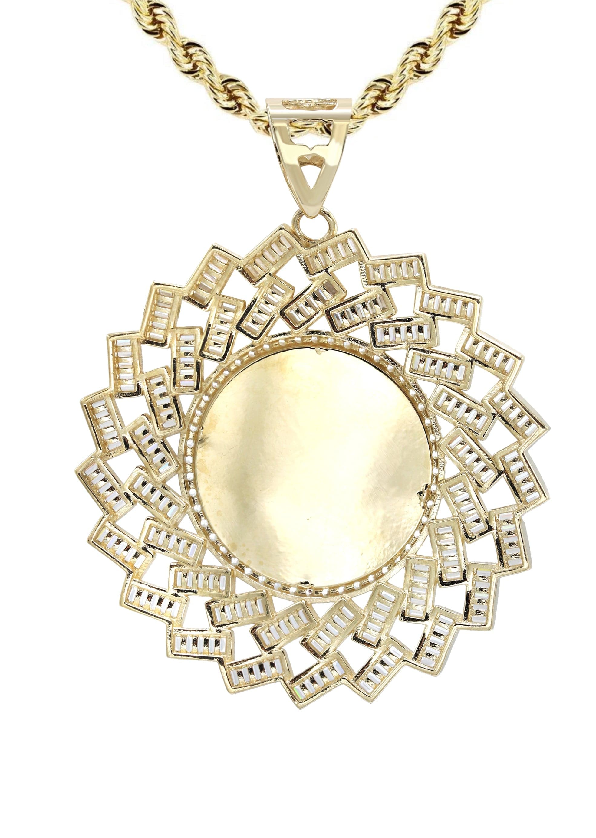 10K Yellow Gold Baguette Round Picture Necklace | Appx. 25 Grams - Image 3