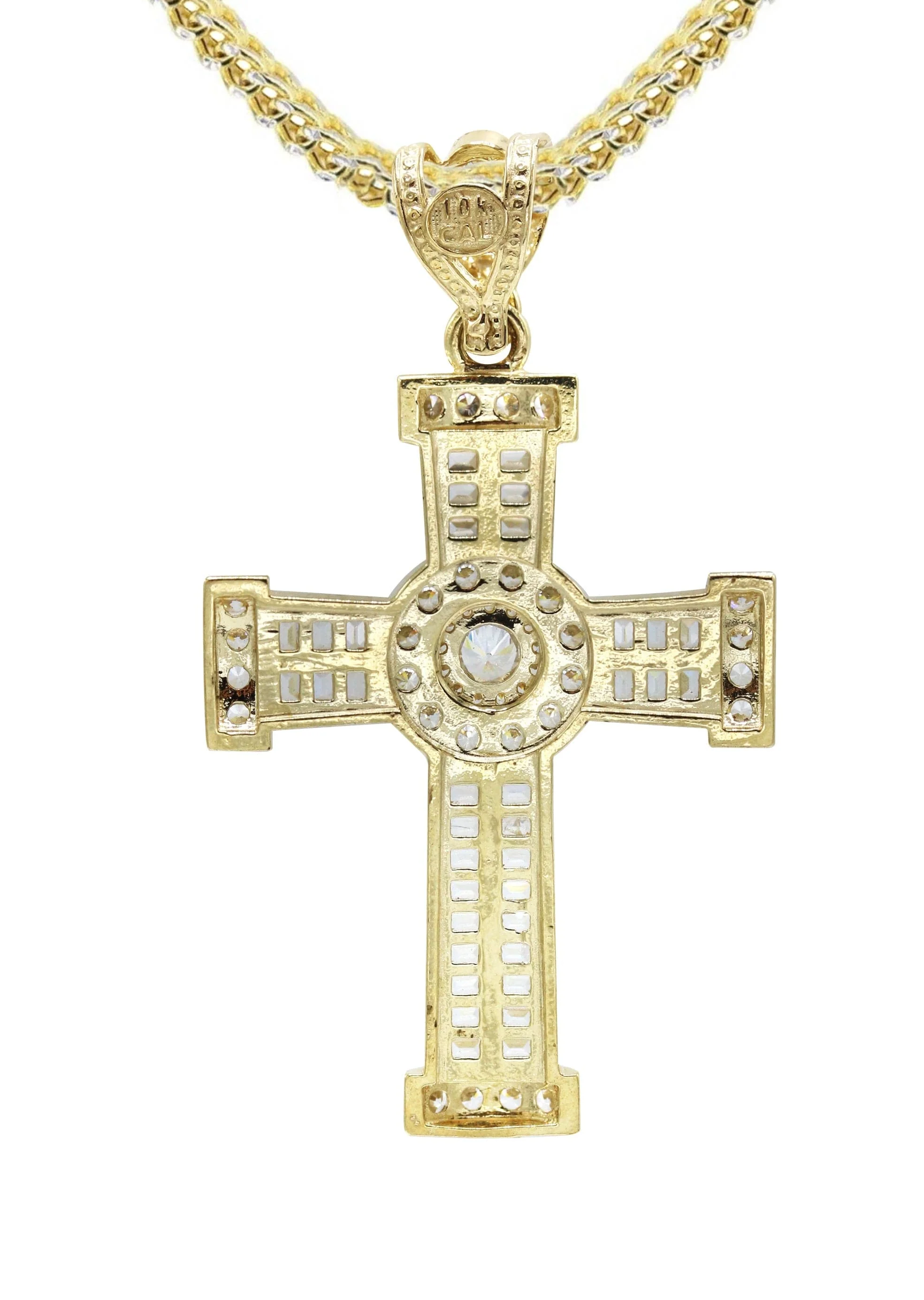 10K Yellow Gold  Baguette Cross Necklace | Appx. 16.2 Grams - Image 3